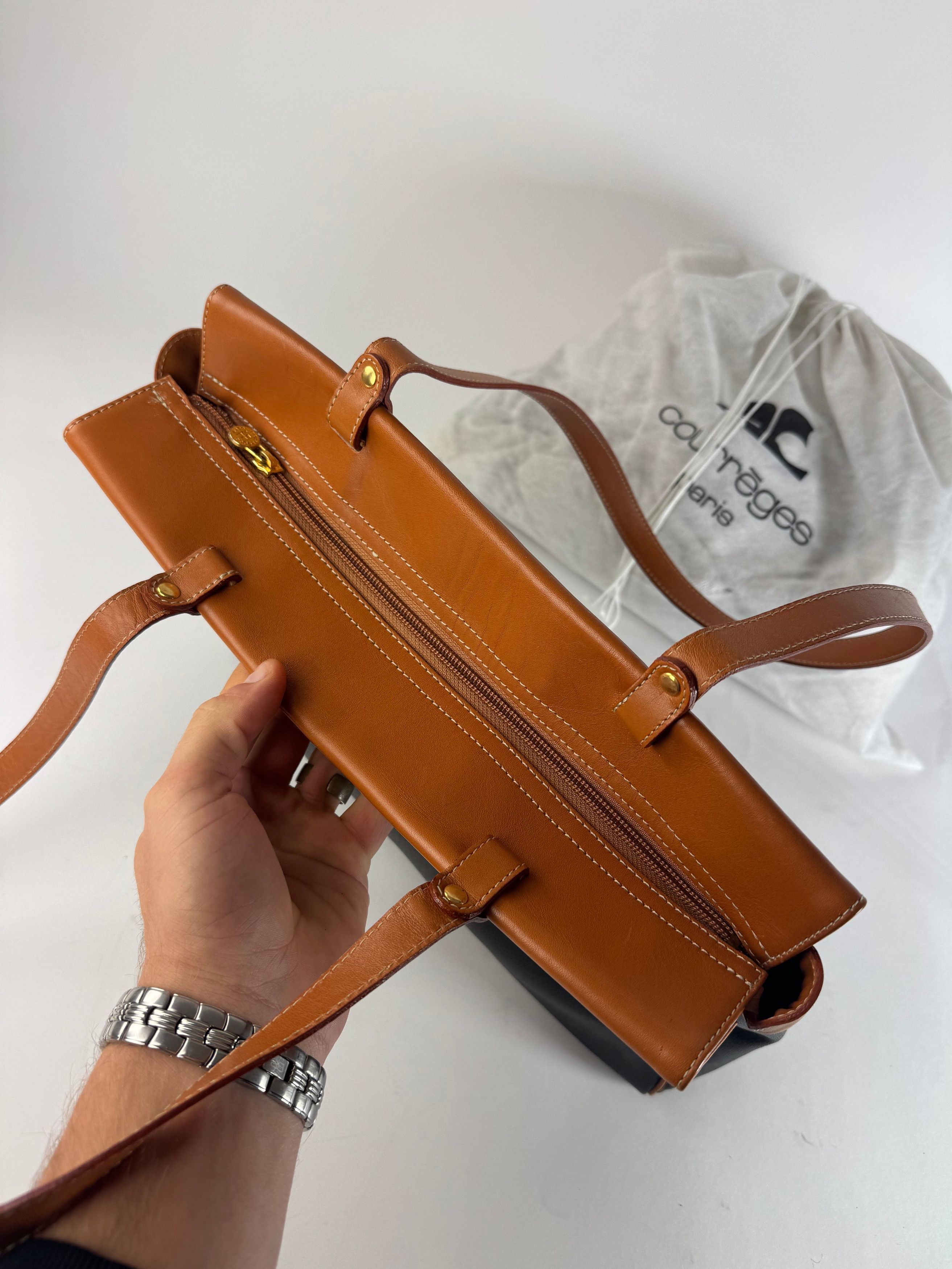 Courreges Vintage Leather Handbag Black Brown Size ONE SIZE - 14 Thumbnail
