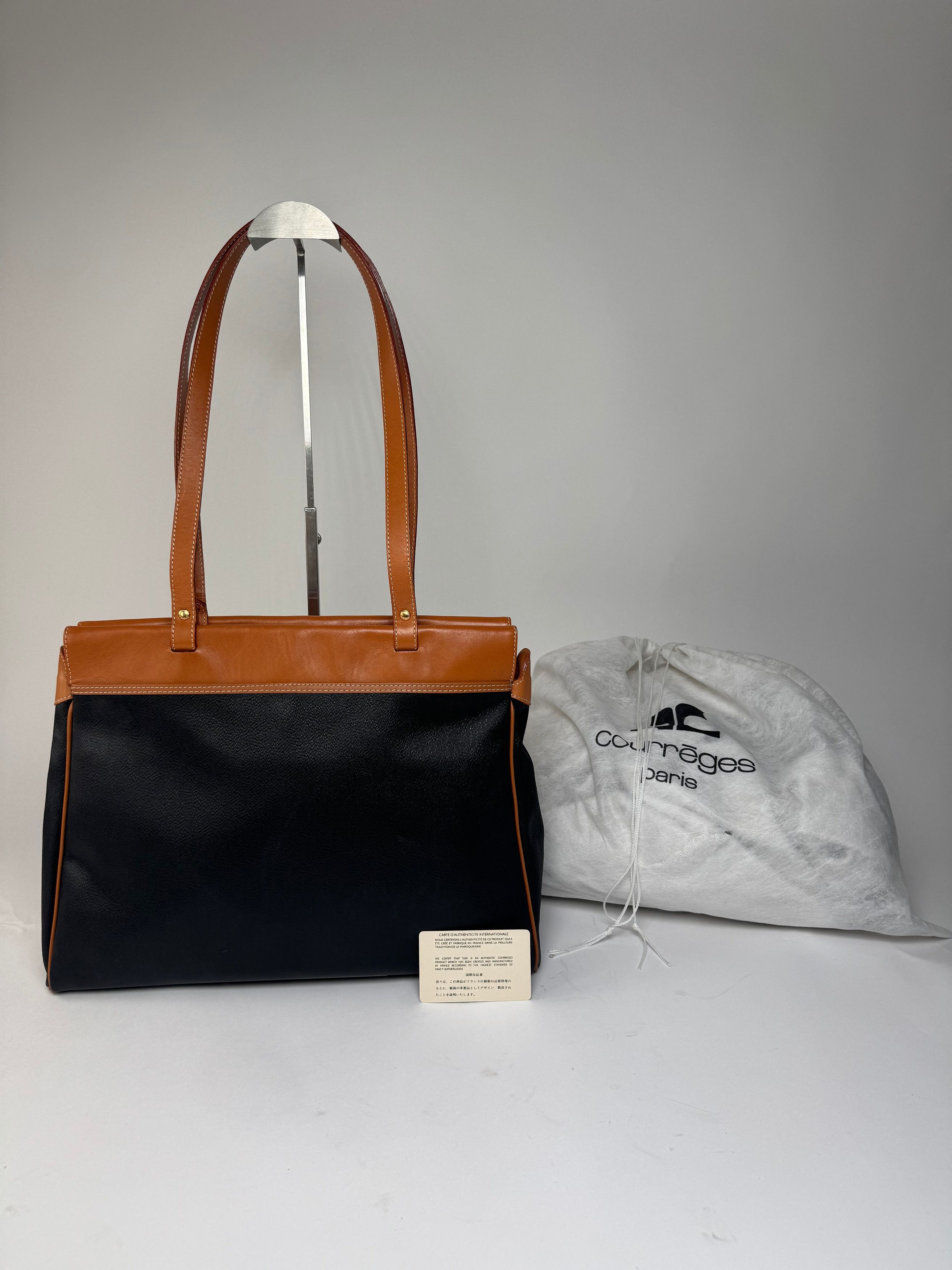 Courreges Vintage Leather Handbag Black Brown Size ONE SIZE - 2 Thumbnail
