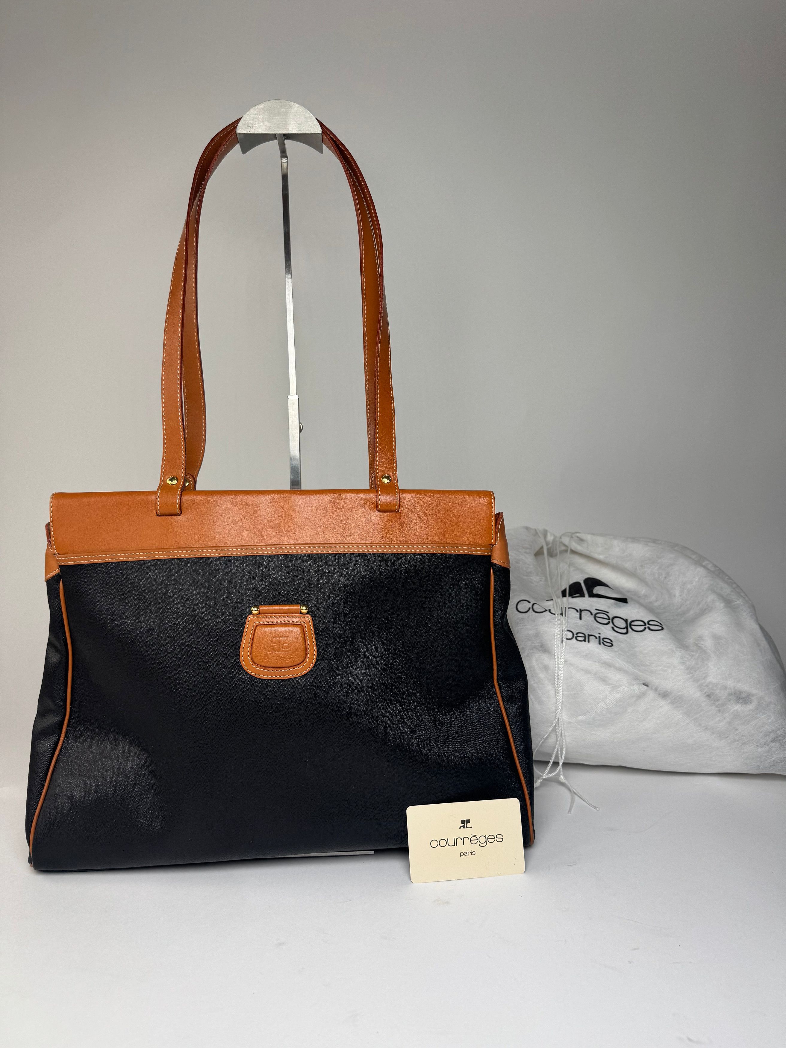 Courreges Vintage Leather Handbag Black Brown Size ONE SIZE - 15 Thumbnail