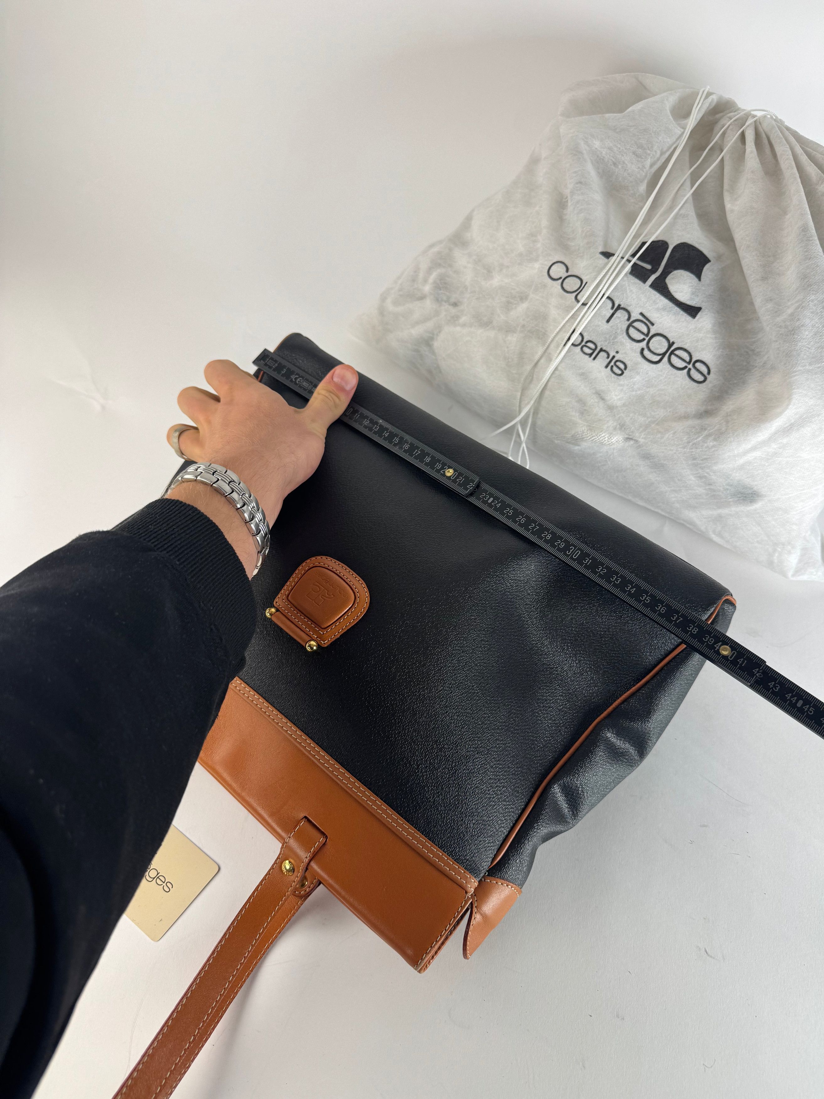 Courreges Vintage Leather Handbag Black Brown Size ONE SIZE - 11 Thumbnail