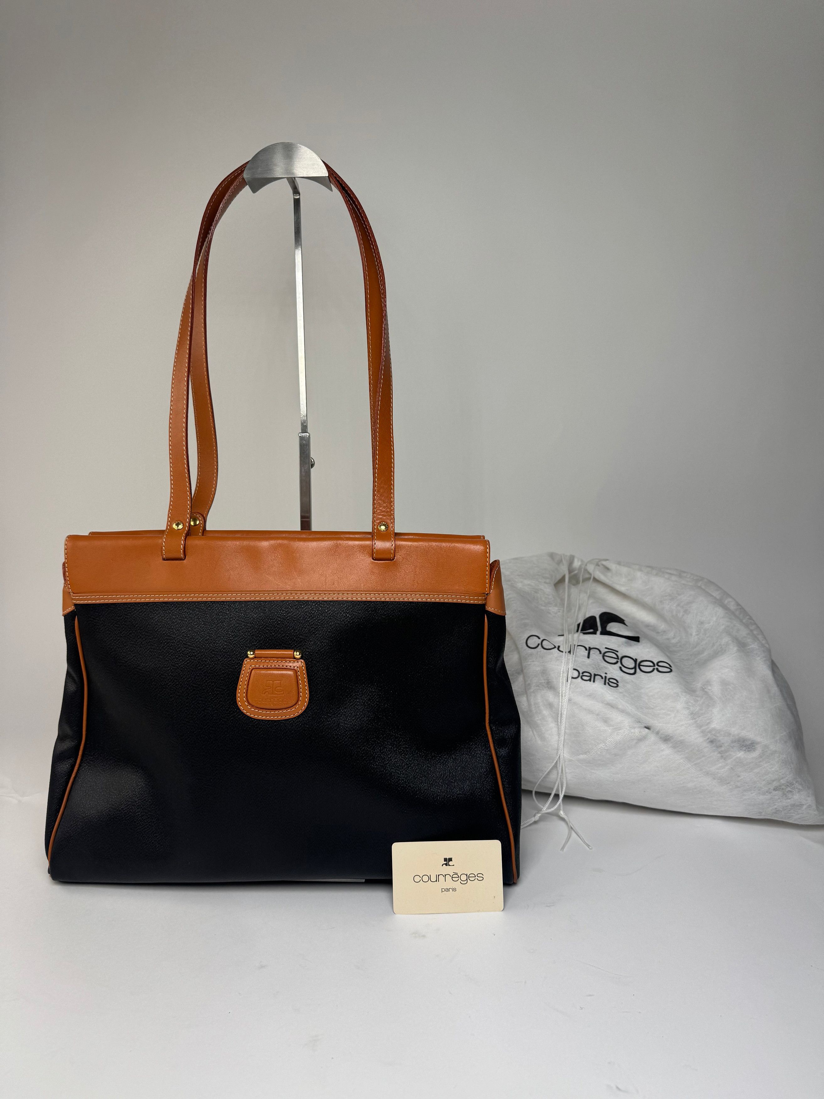 Courreges Vintage Leather Handbag Black Brown Size ONE SIZE - 5 Thumbnail
