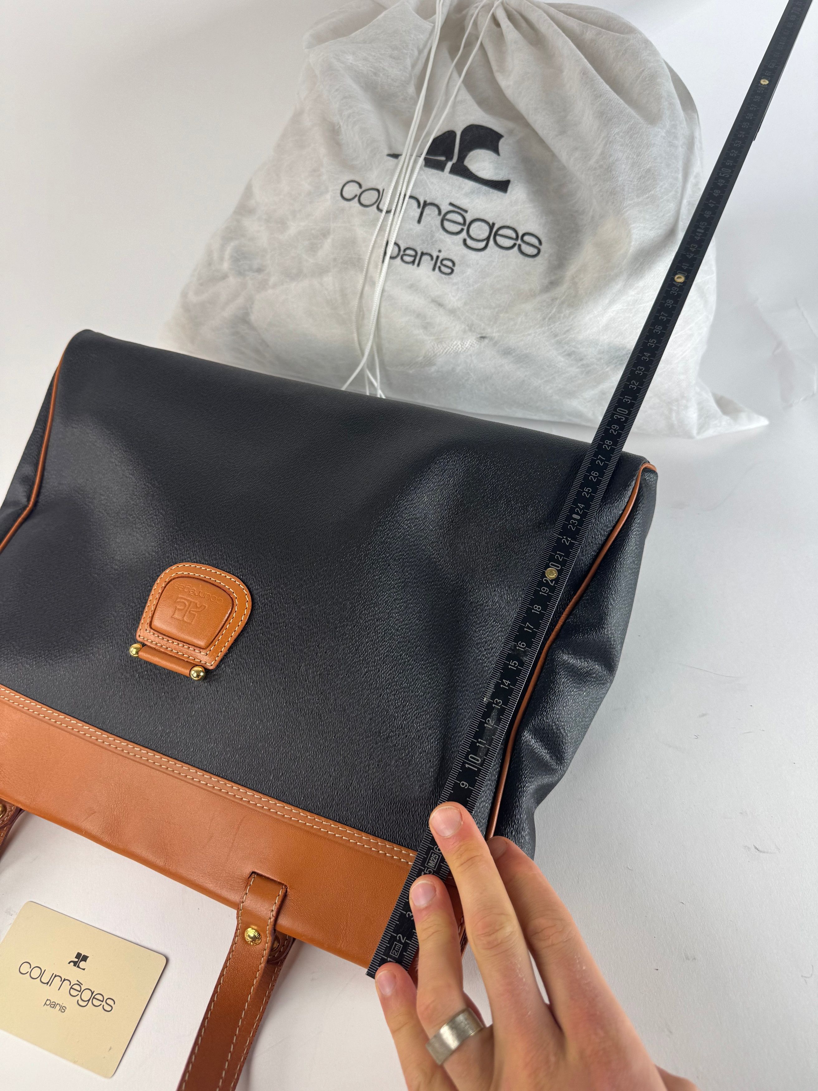 Courreges Vintage Leather Handbag Black Brown Size ONE SIZE - 12 Thumbnail