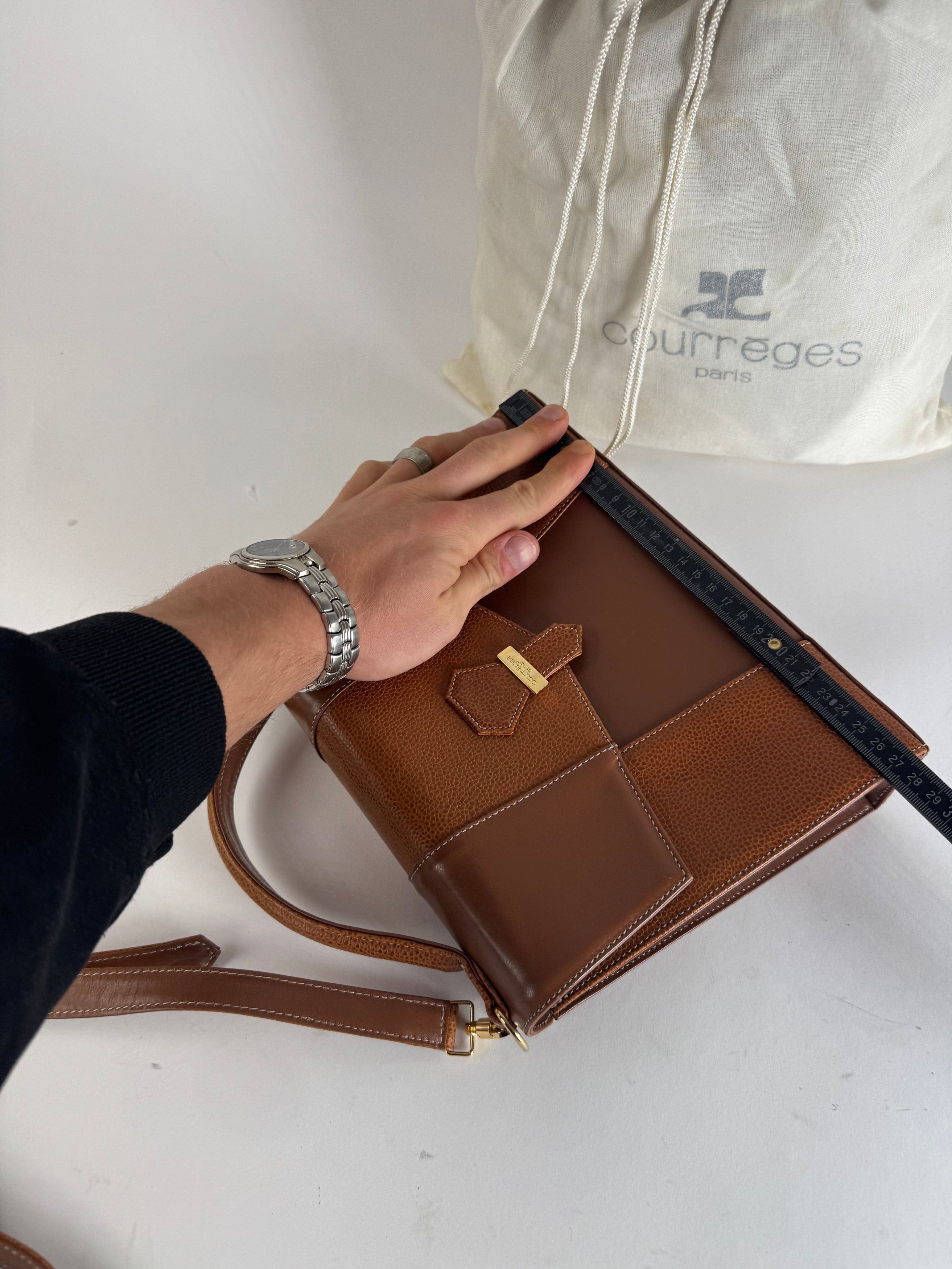 Courreges Vintage 2Way Leather Handbag Brown Size ONE SIZE - 8 Thumbnail