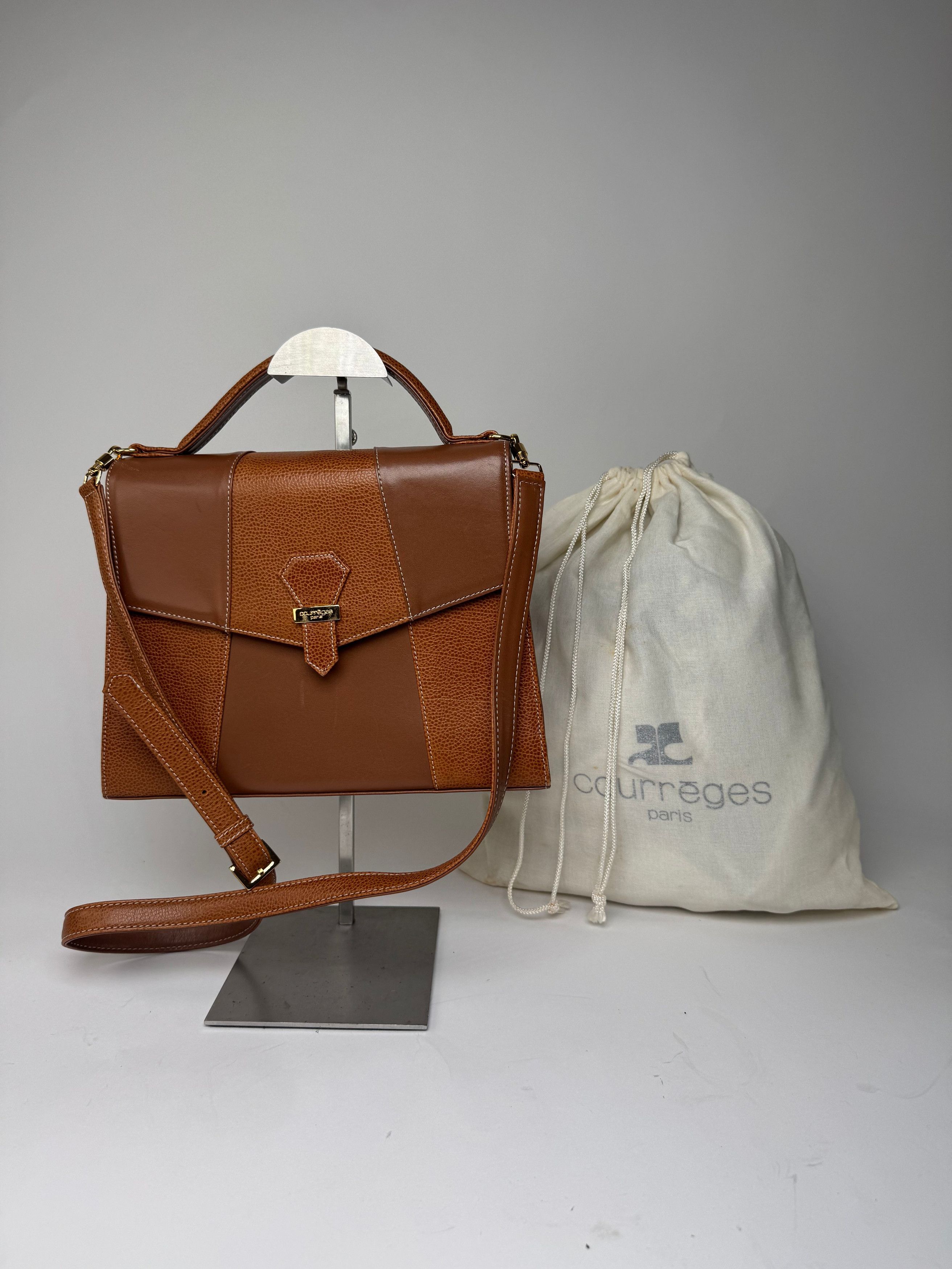 Courreges Vintage 2Way Leather Handbag Brown Size ONE SIZE - 14 Thumbnail