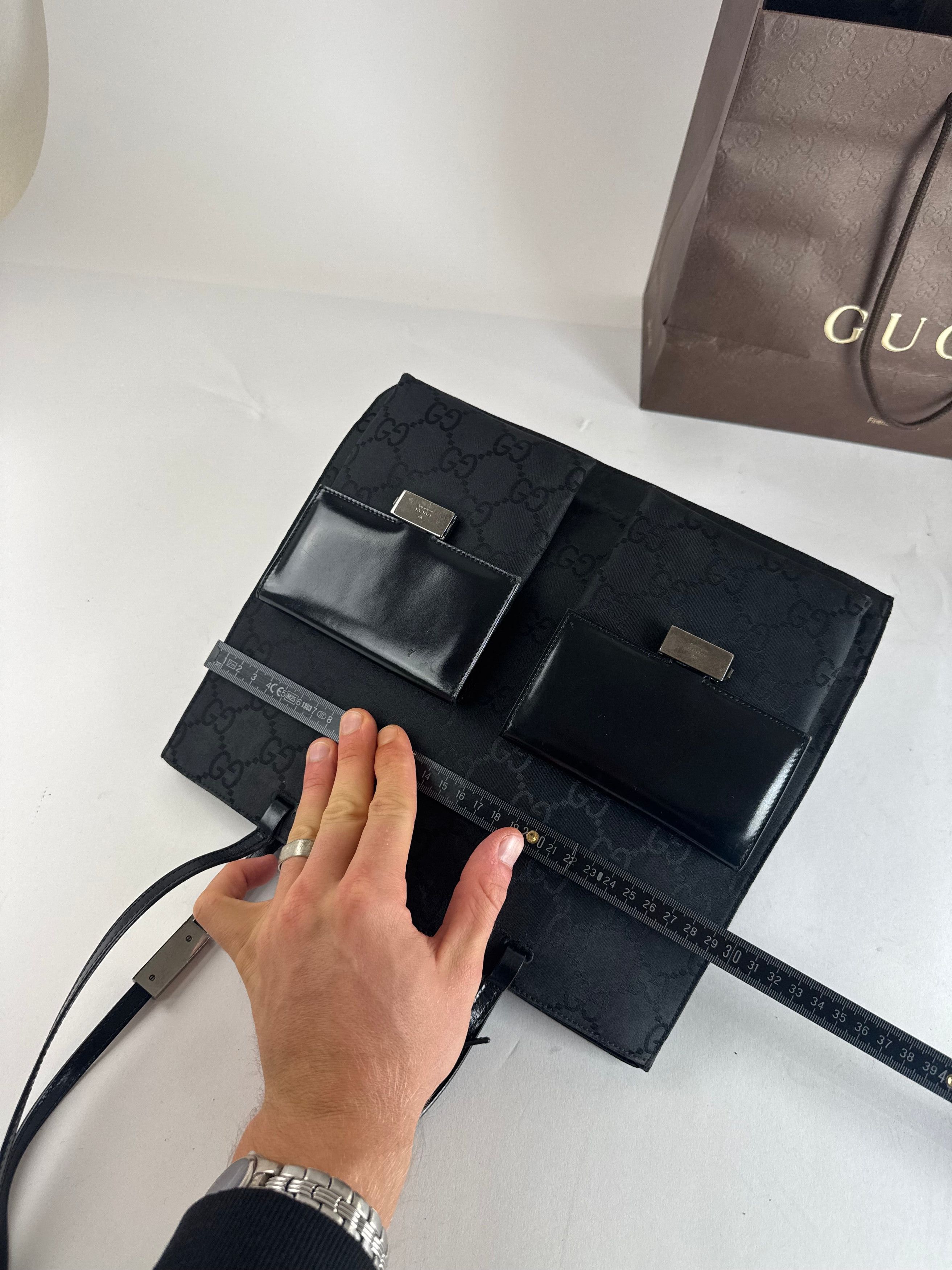 Gucci Vintage Monogram Leather Canvas Handbag Black Size ONE SIZE - 9 Thumbnail