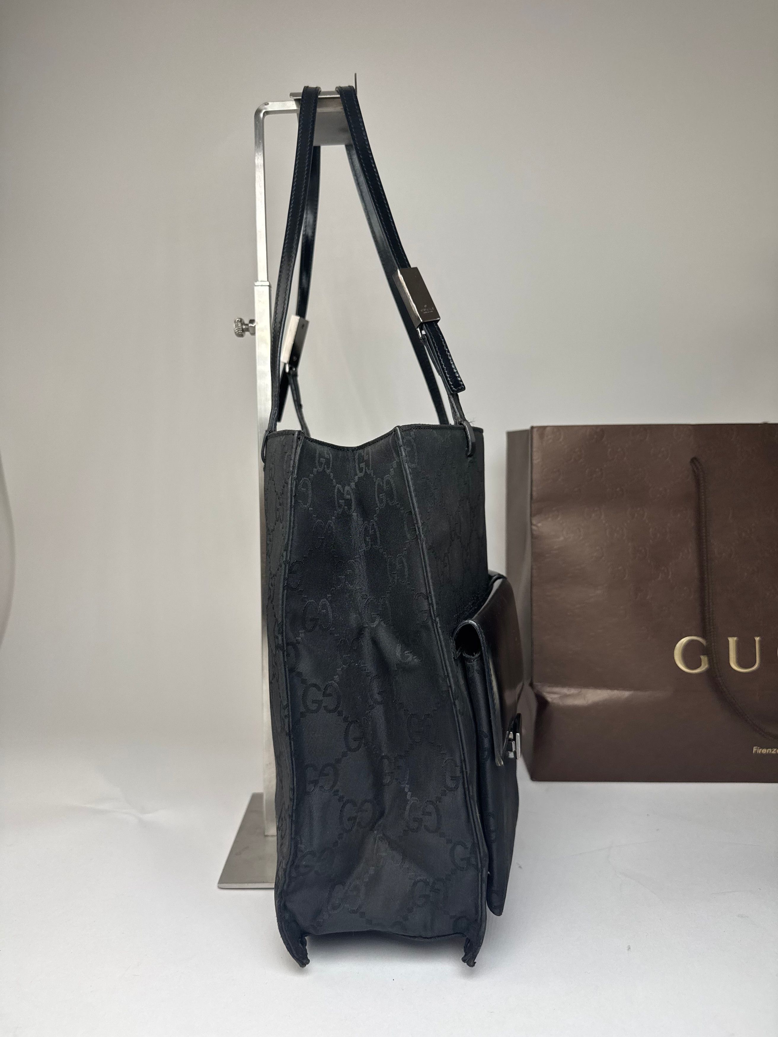 Gucci Vintage Monogram Leather Canvas Handbag Black Size ONE SIZE - 8 Thumbnail