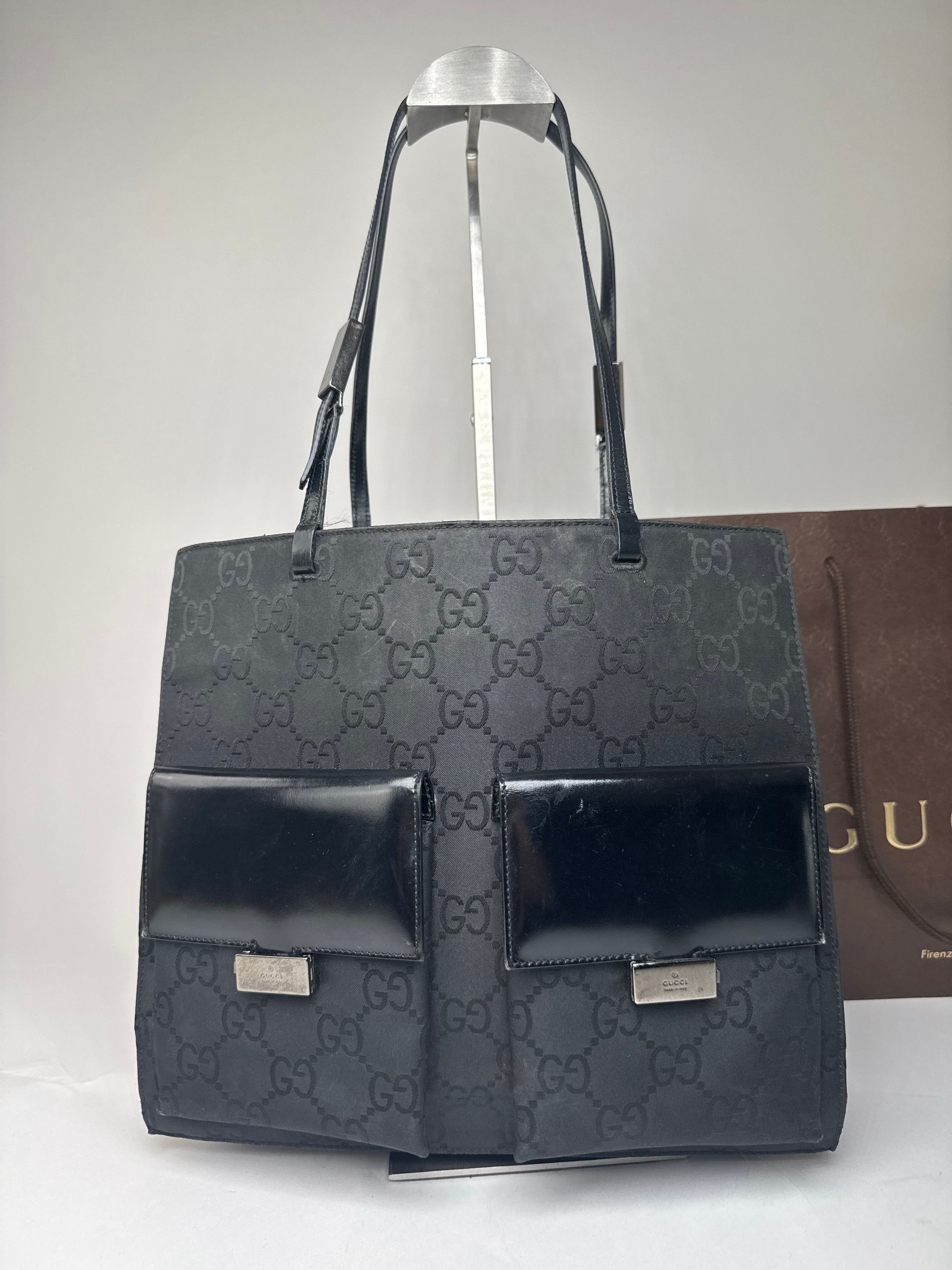 Gucci Vintage Monogram Leather Canvas Handbag Black Size ONE SIZE - 12 Thumbnail