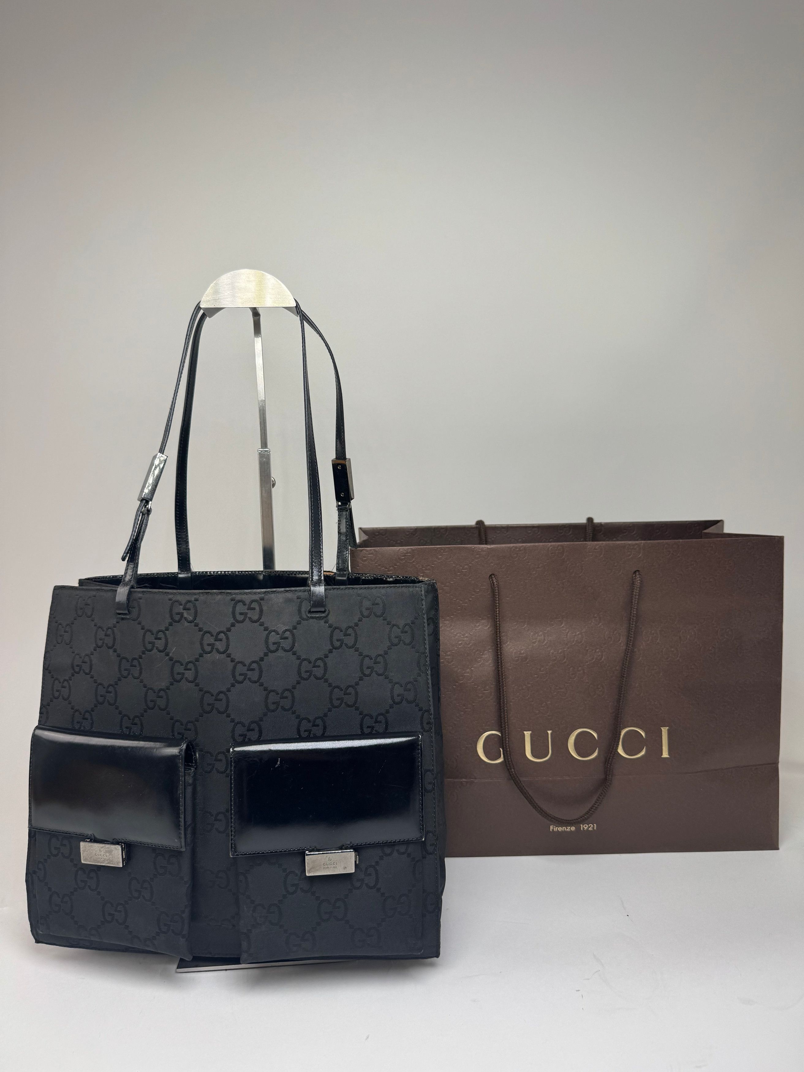Gucci Vintage Monogram Leather Canvas Handbag Black Size ONE SIZE - 7 Thumbnail