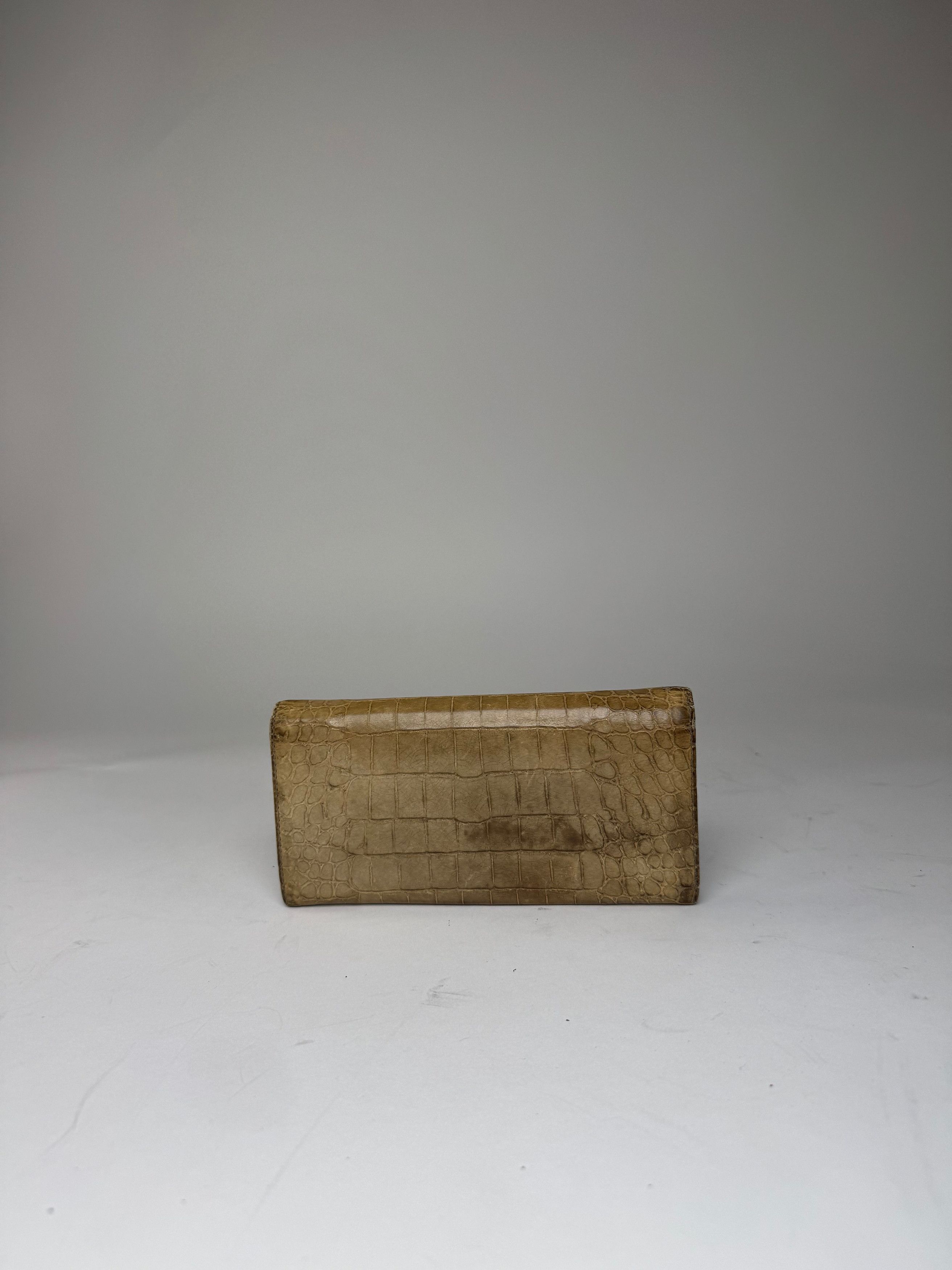 Miu Miu Vintage Crocodile Emblossed Leather Wallet Light Brown Size ONE SIZE - 2 Thumbnail