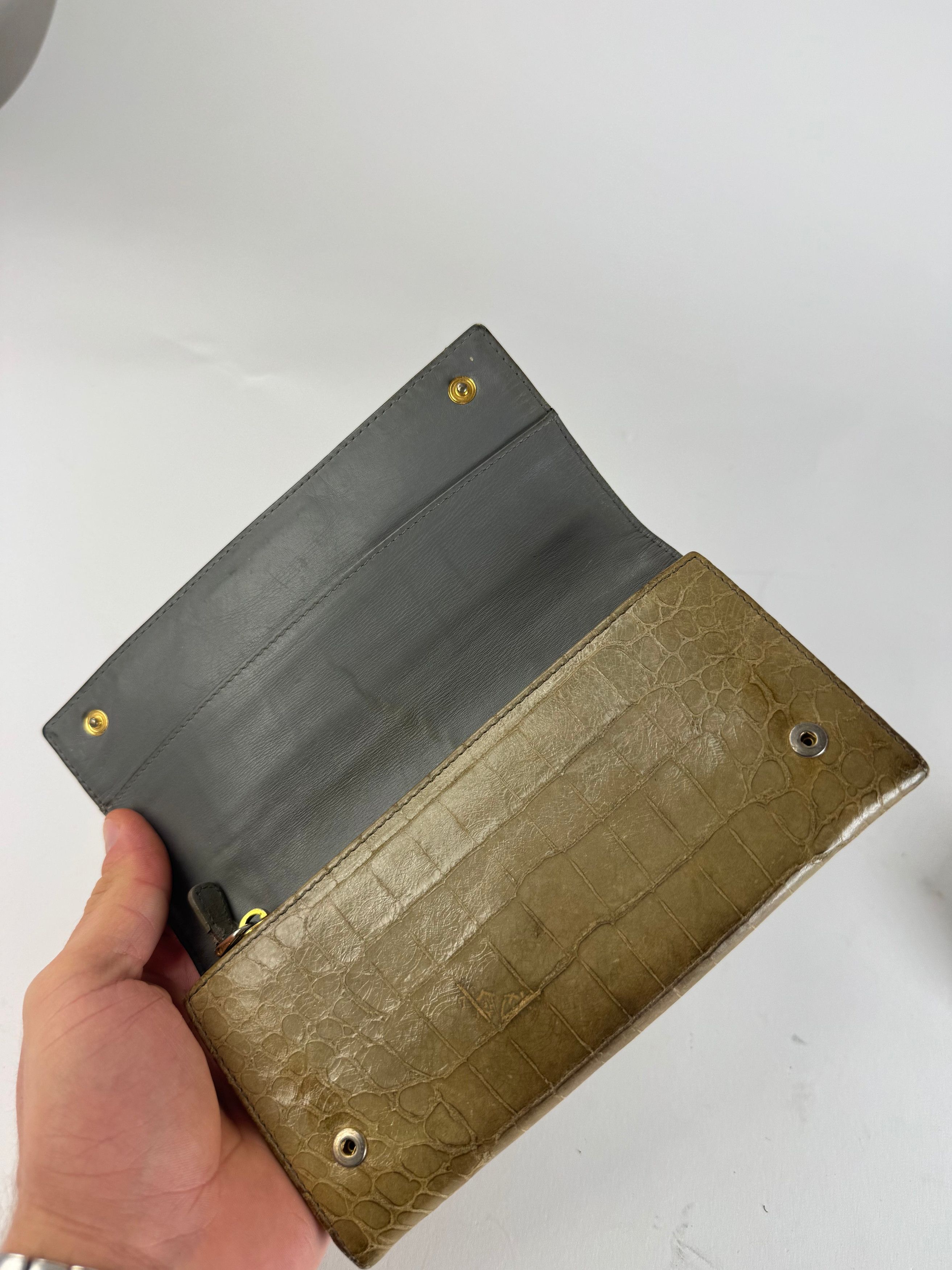 Miu Miu Vintage Crocodile Emblossed Leather Wallet Light Brown Size ONE SIZE - 4 Thumbnail