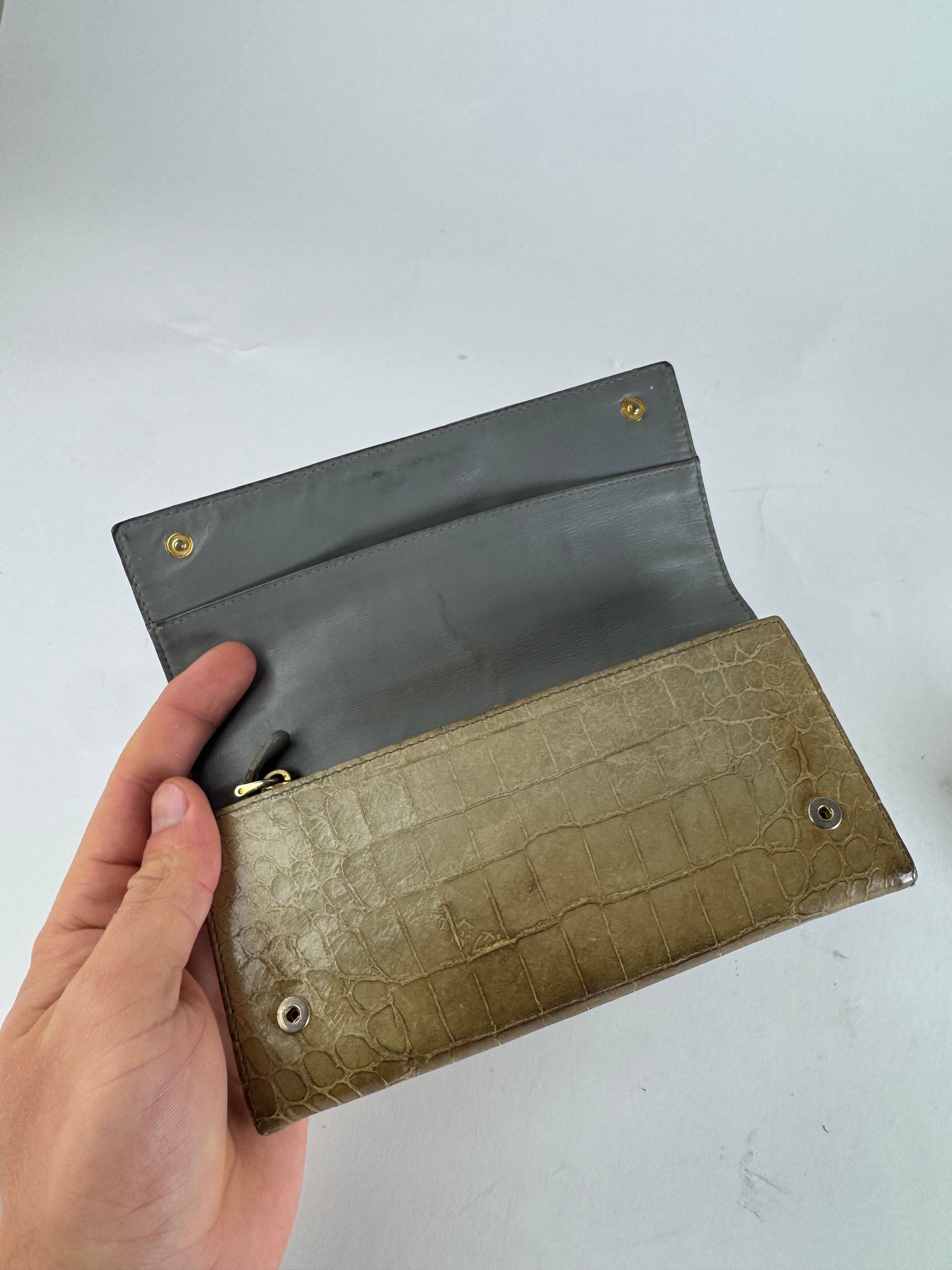 Miu Miu Vintage Crocodile Emblossed Leather Wallet Light Brown Size ONE SIZE - 8 Thumbnail