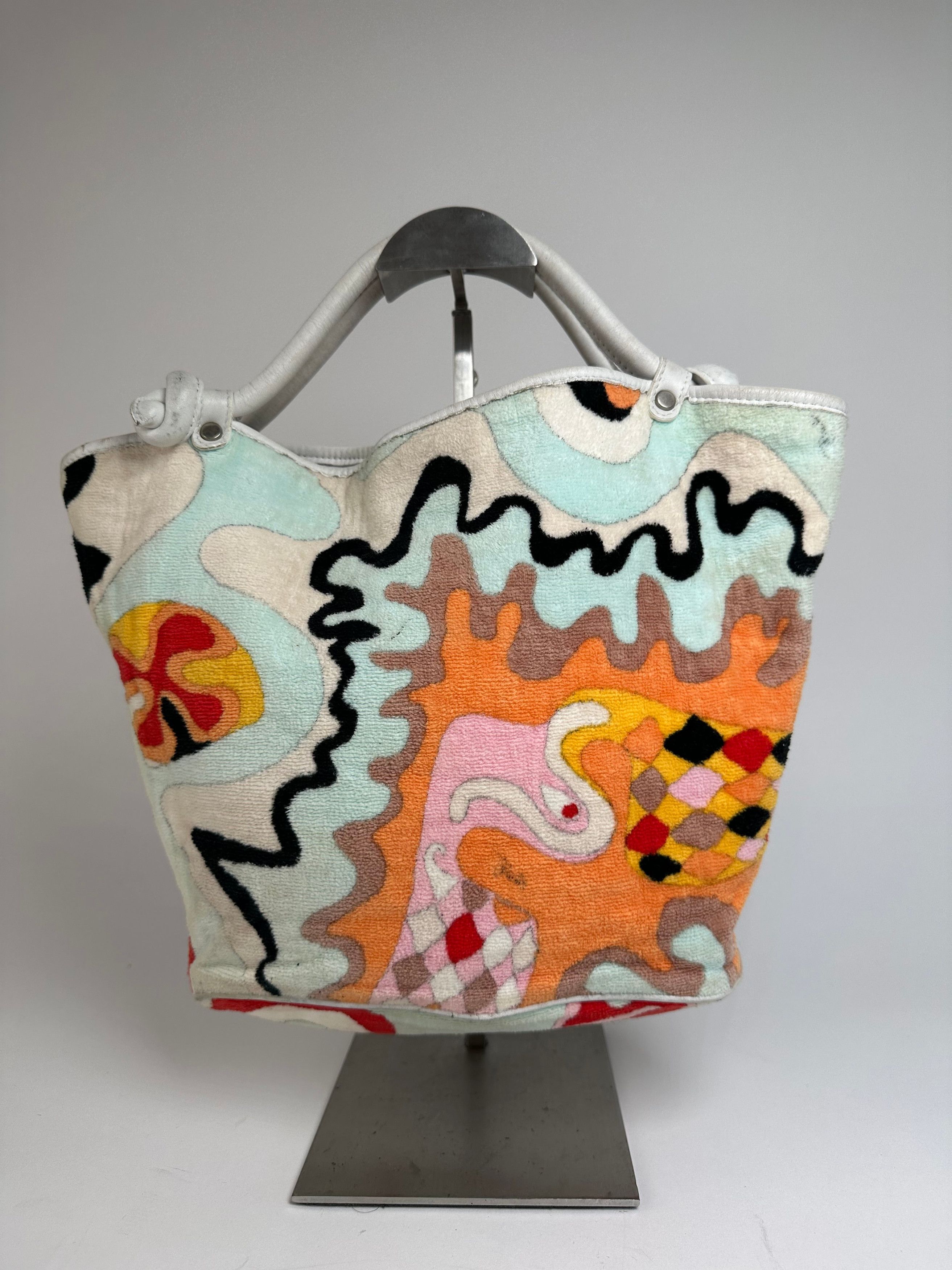 Emilio Pucci Vintage Wool Leather Handbag Turquoise Orange Red Size ONE SIZE - 2 Thumbnail