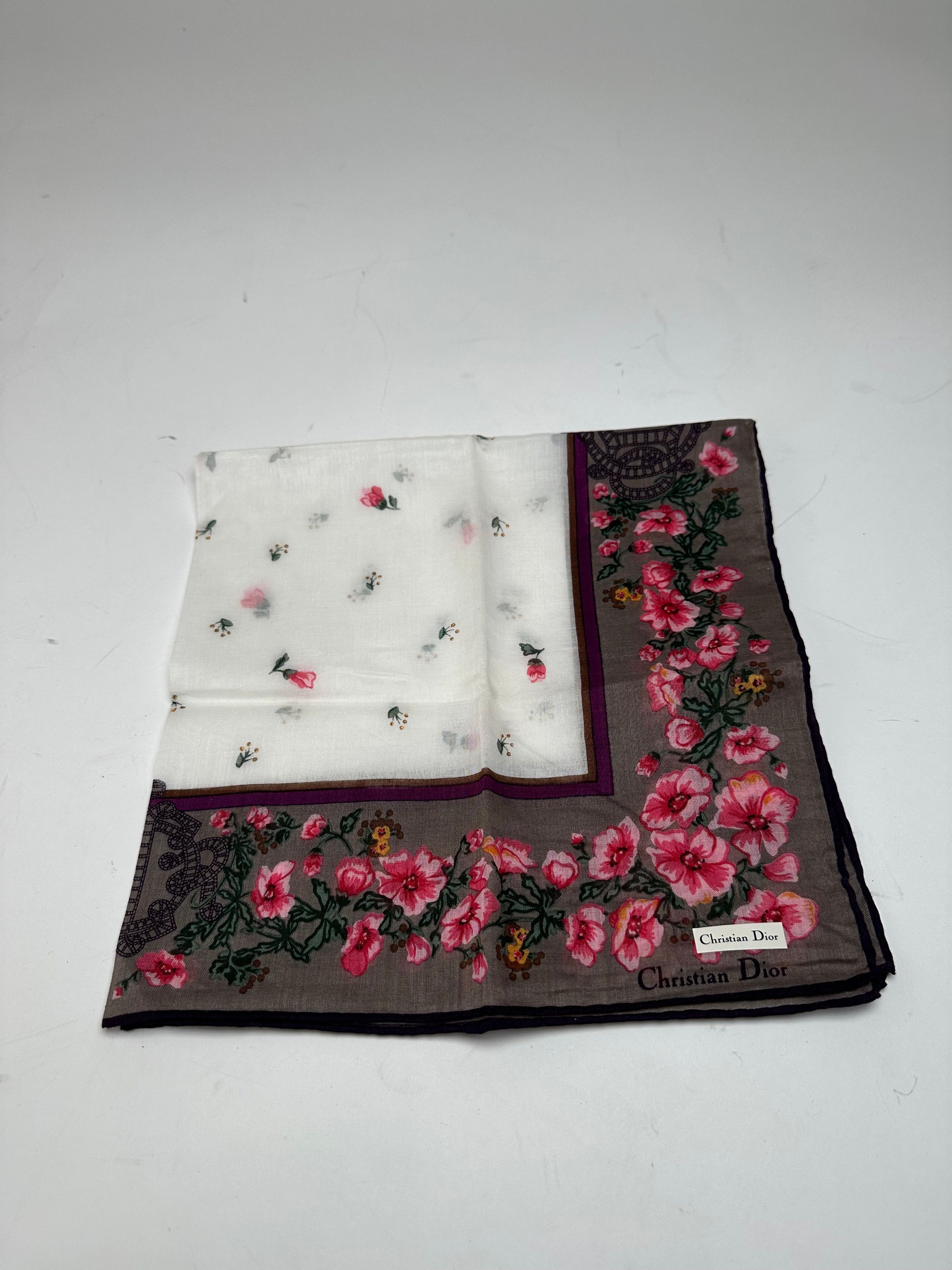 Dior Vintage Floral Scarf Pink Brown White Size ONE SIZE - 8 Thumbnail