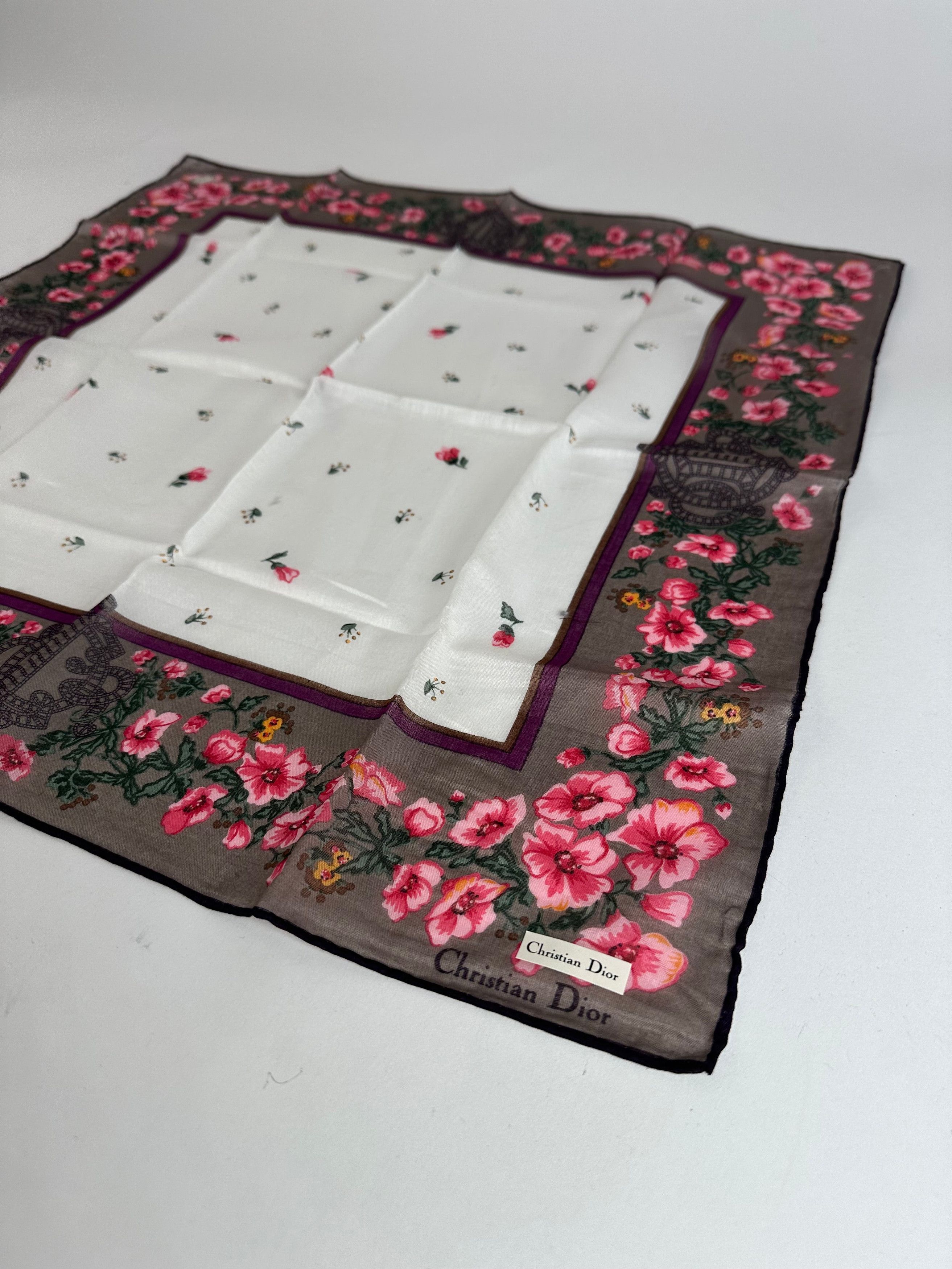 Dior Vintage Floral Scarf Pink Brown White Size ONE SIZE - 3 Thumbnail