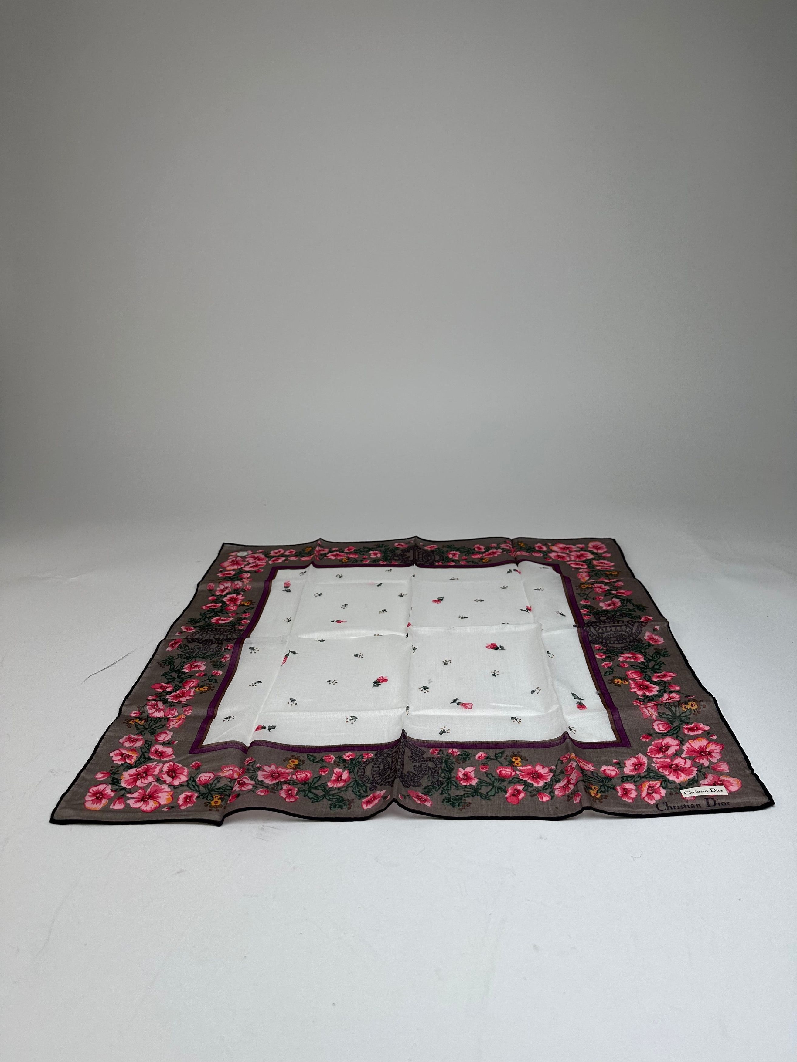 Dior Vintage Floral Scarf Pink Brown White Size ONE SIZE - 2 Thumbnail