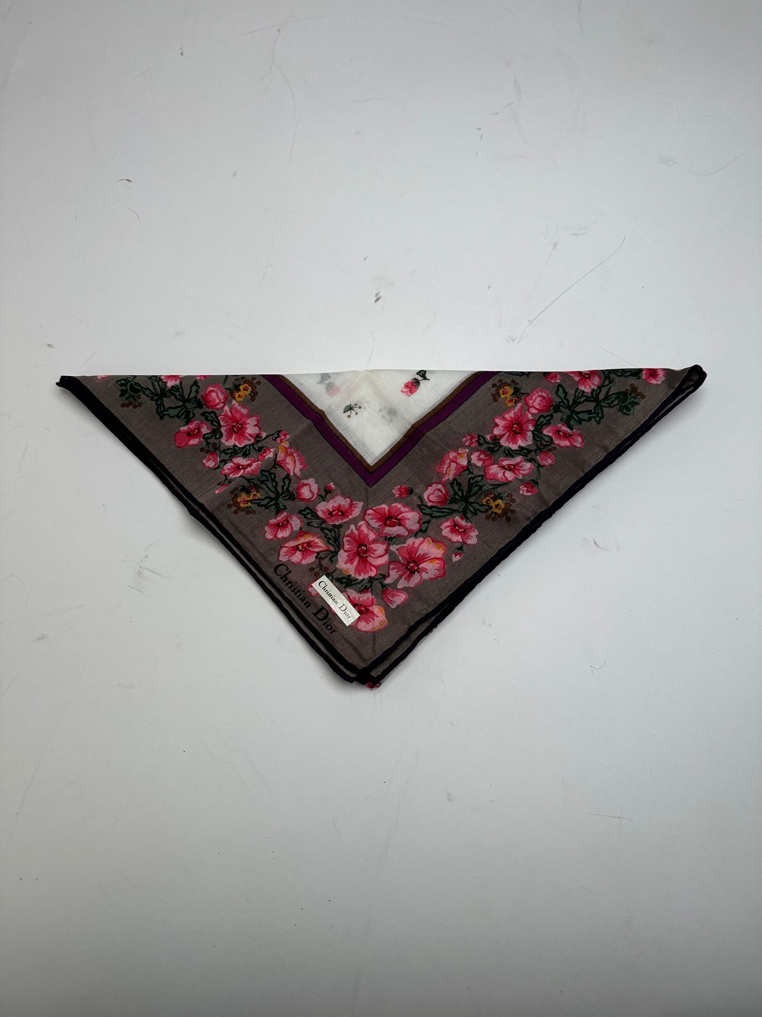 Dior Vintage Floral Scarf Pink Brown White Size ONE SIZE - 9 Thumbnail