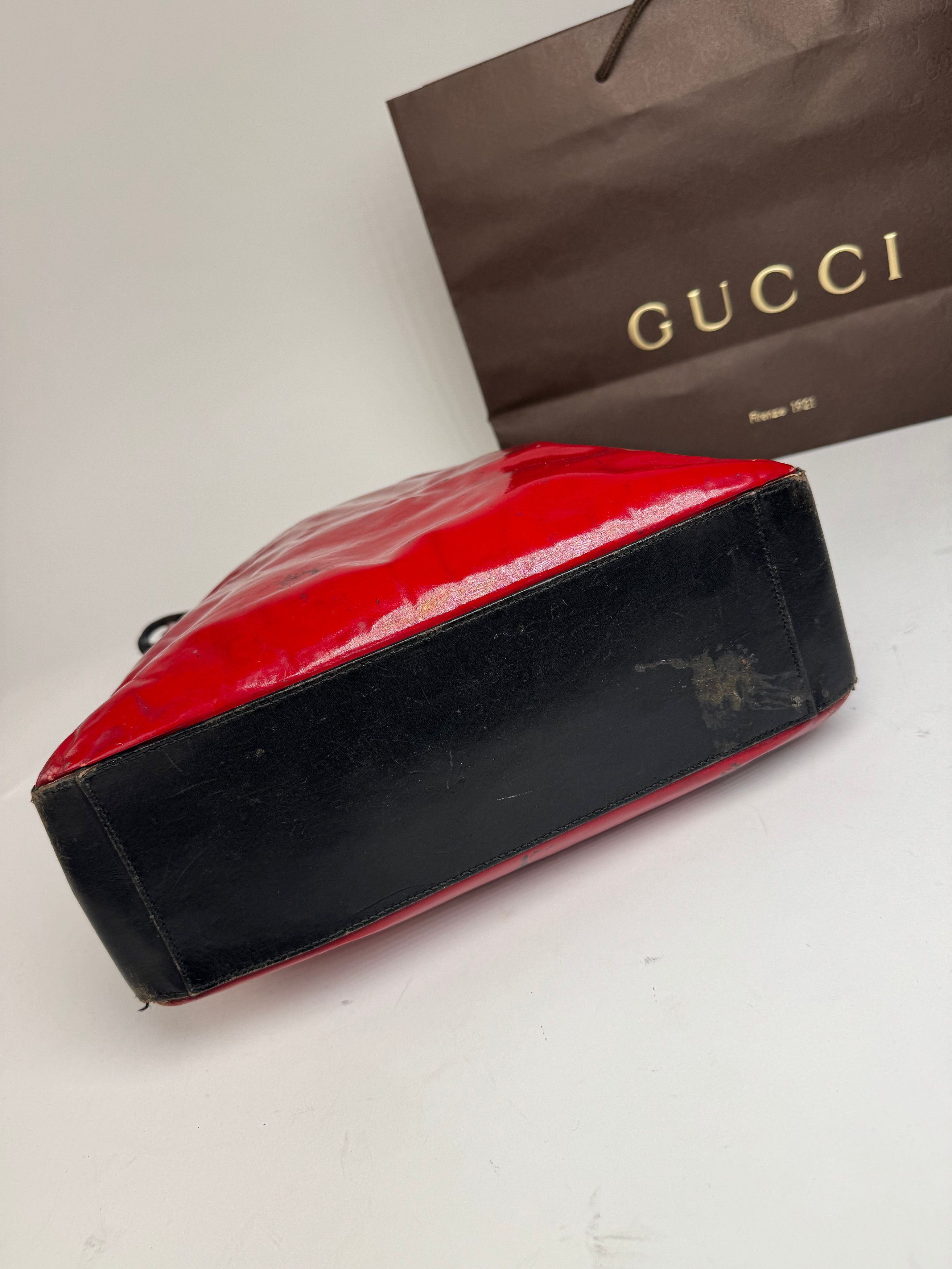 Gucci Vintage Patent Leather / Leather Handbag Black Red Size ONE SIZE - 13 Thumbnail