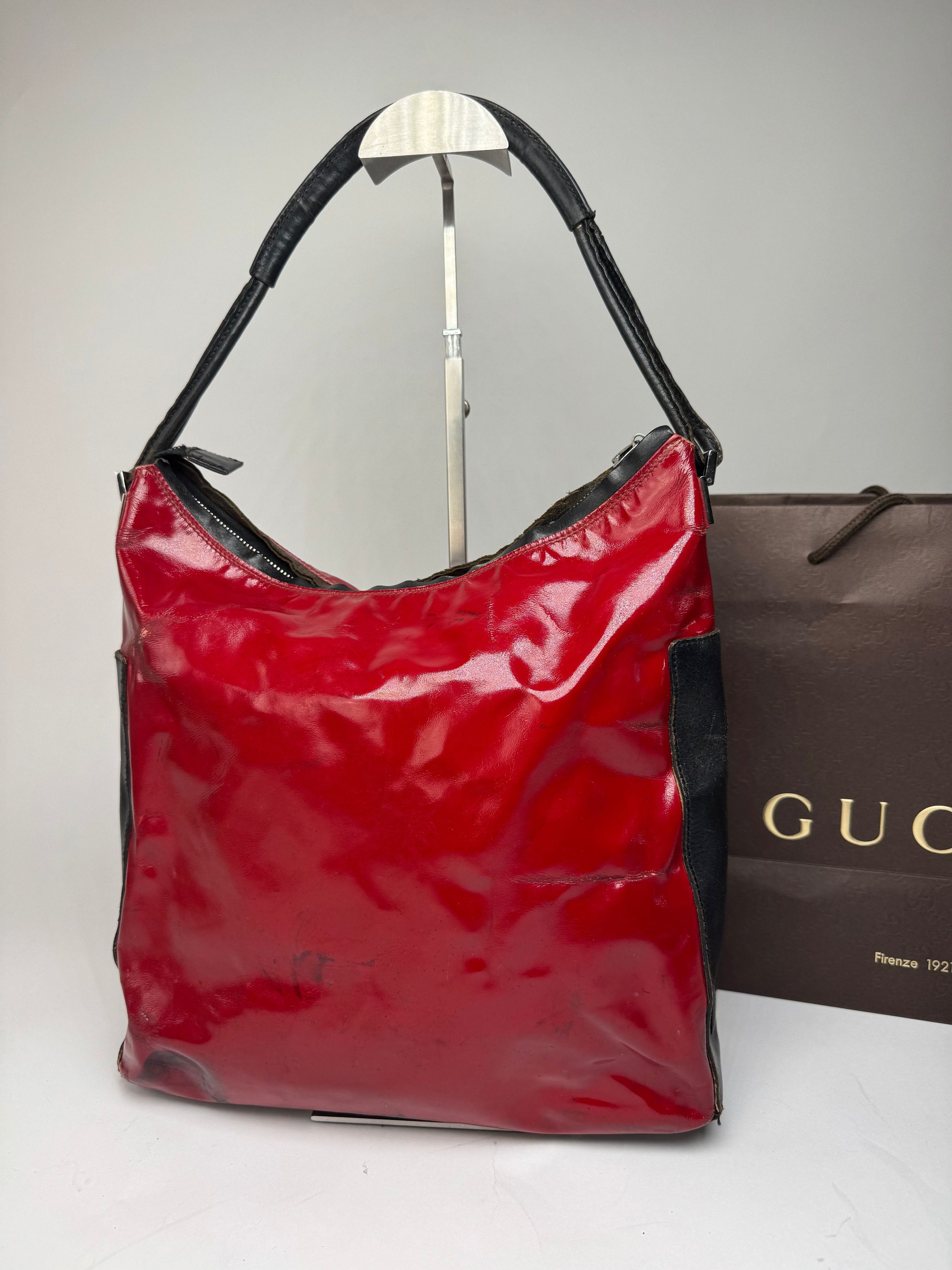 Gucci Vintage Patent Leather / Leather Handbag Black Red Size ONE SIZE - 10 Thumbnail