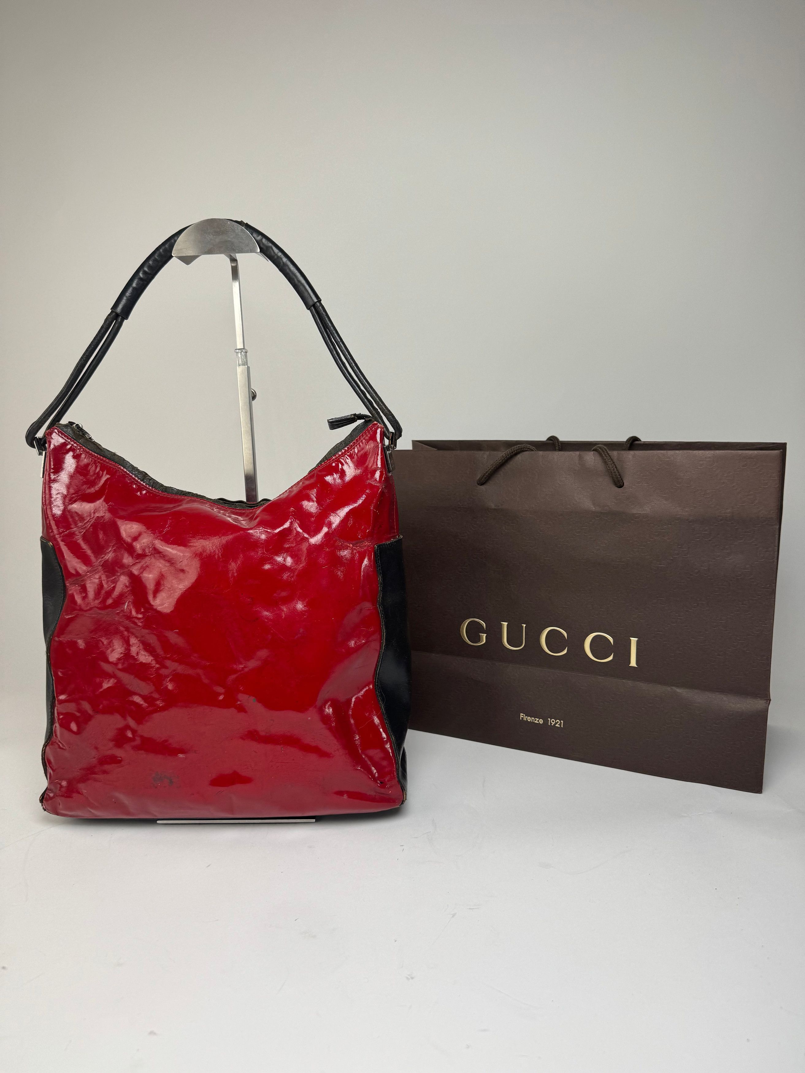 Gucci Vintage Patent Leather / Leather Handbag Black Red Size ONE SIZE - 7 Thumbnail