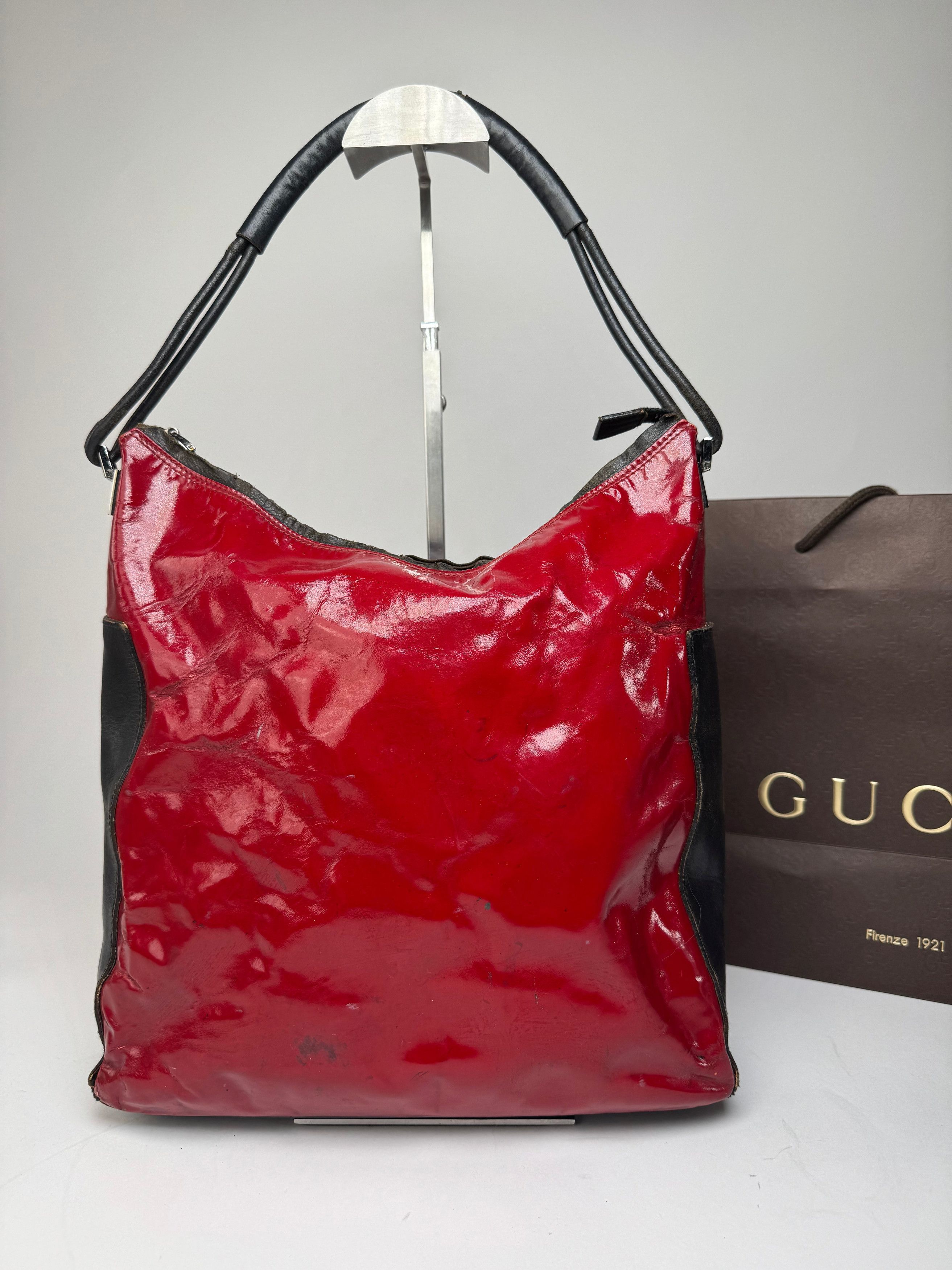 Gucci Vintage Patent Leather / Leather Handbag Black Red Size ONE SIZE - 14 Thumbnail