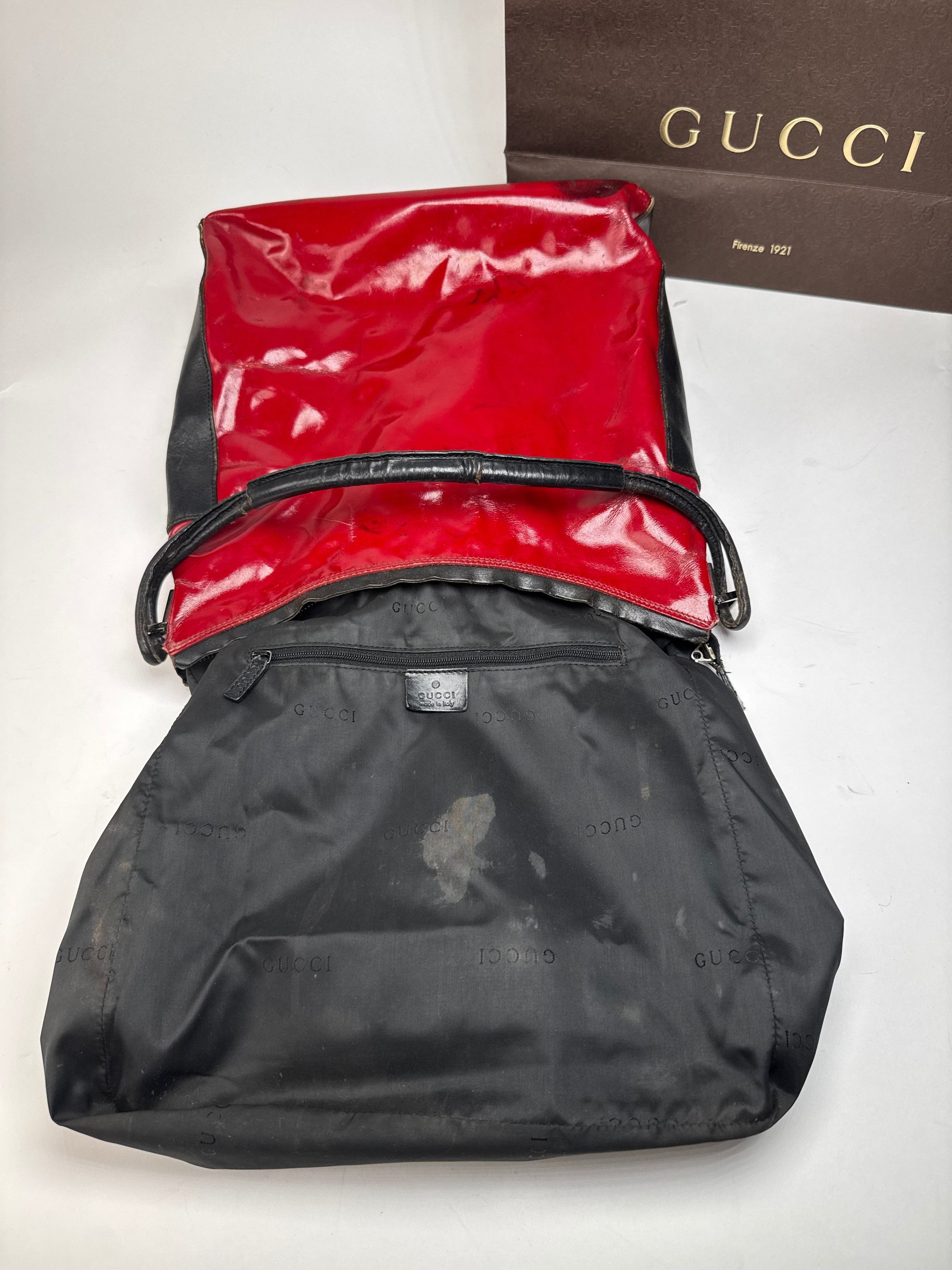 Gucci Vintage Patent Leather / Leather Handbag Black Red Size ONE SIZE - 3 Thumbnail