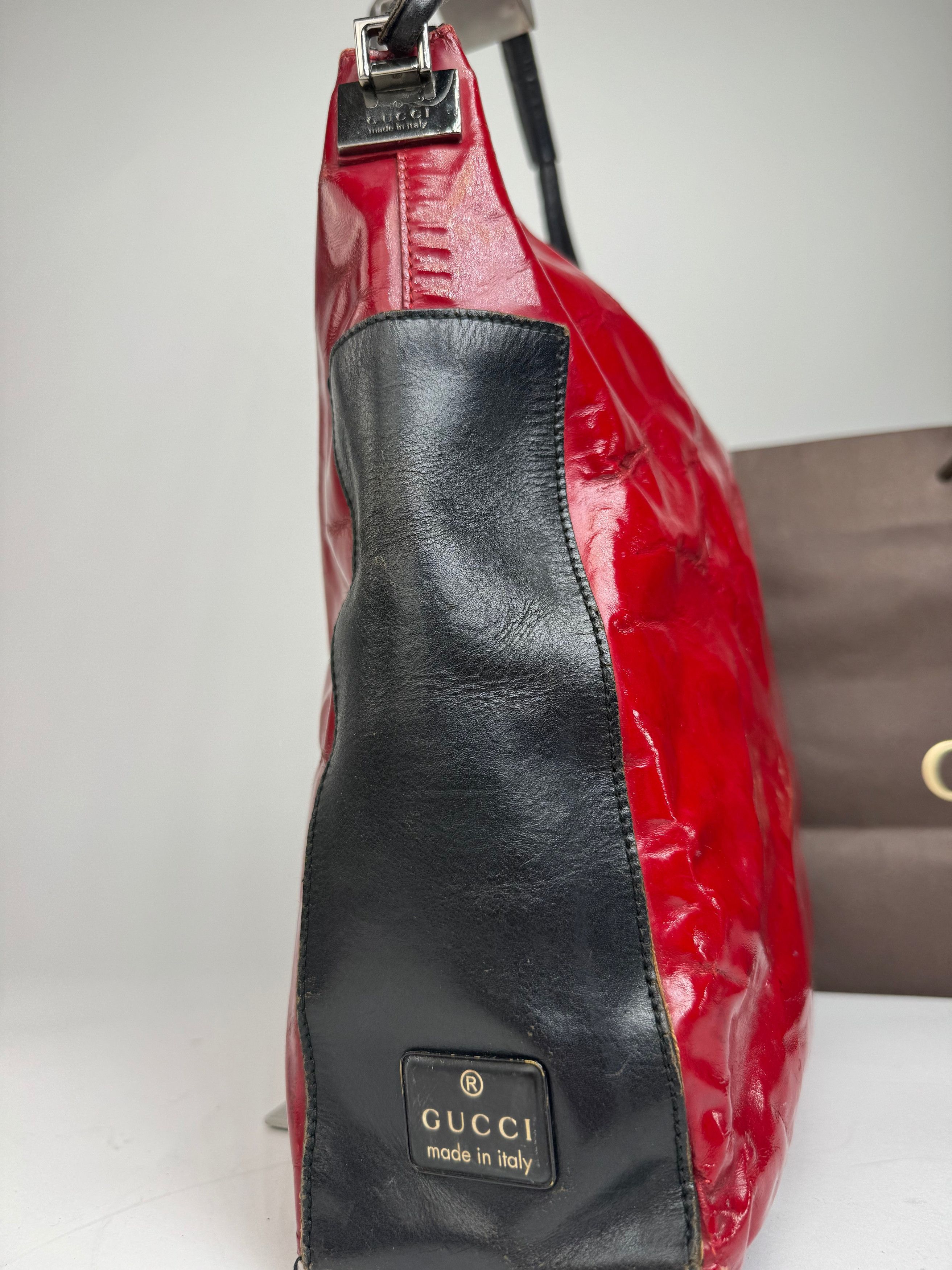 Gucci Vintage Patent Leather / Leather Handbag Black Red Size ONE SIZE - 8 Thumbnail