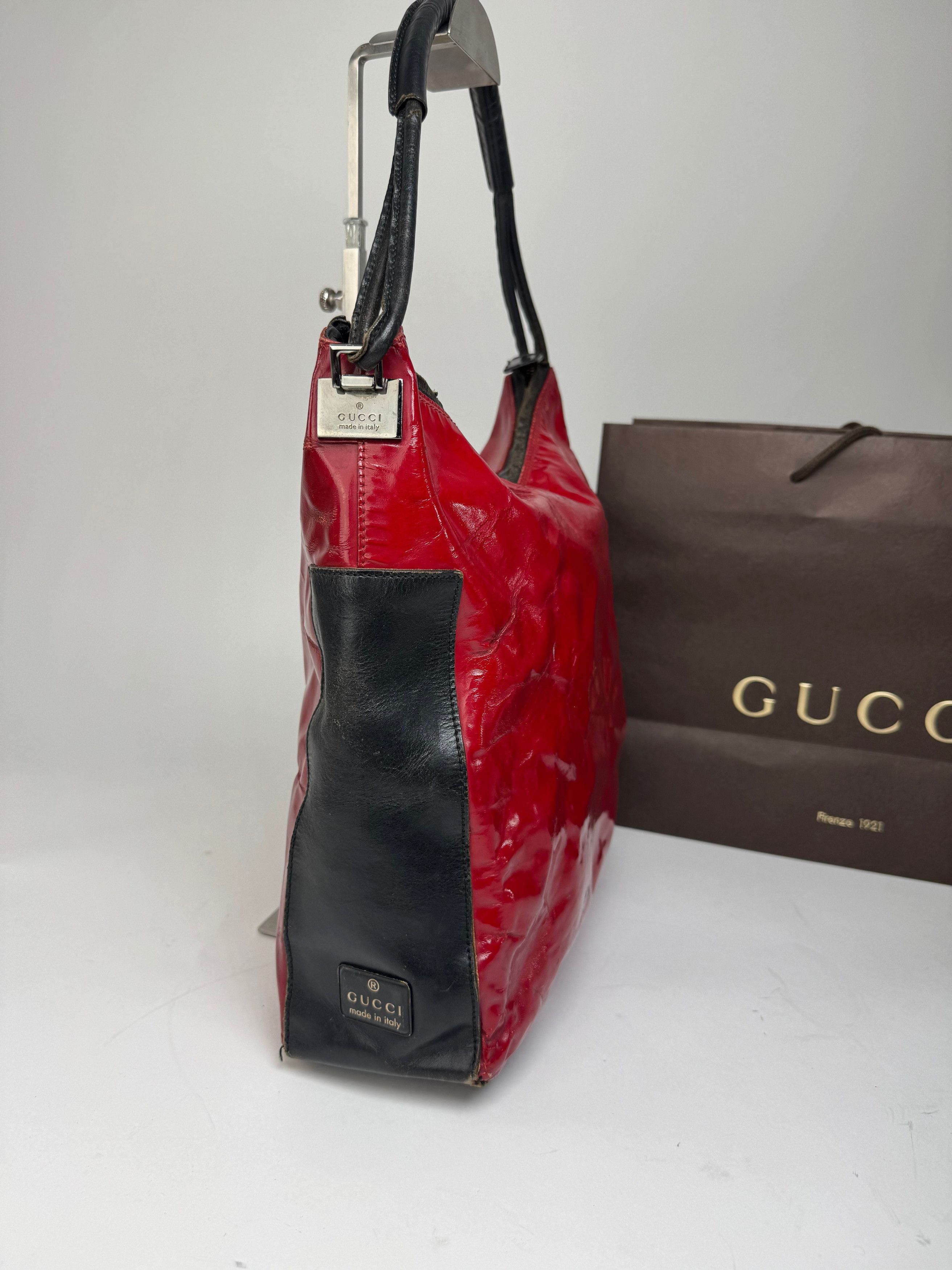 Gucci Vintage Patent Leather / Leather Handbag Black Red Size ONE SIZE - 6 Thumbnail