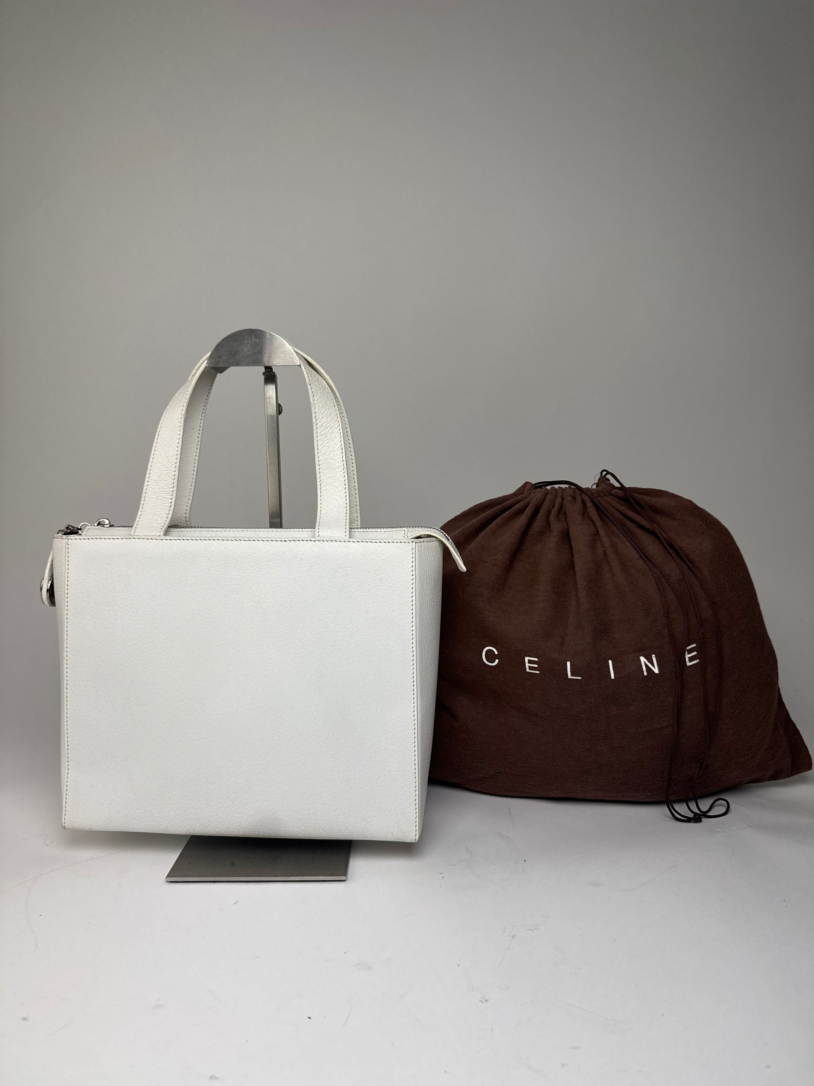 Celine Vintage Paris 2Way Leather Handbag White Size ONE SIZE - 2 Thumbnail