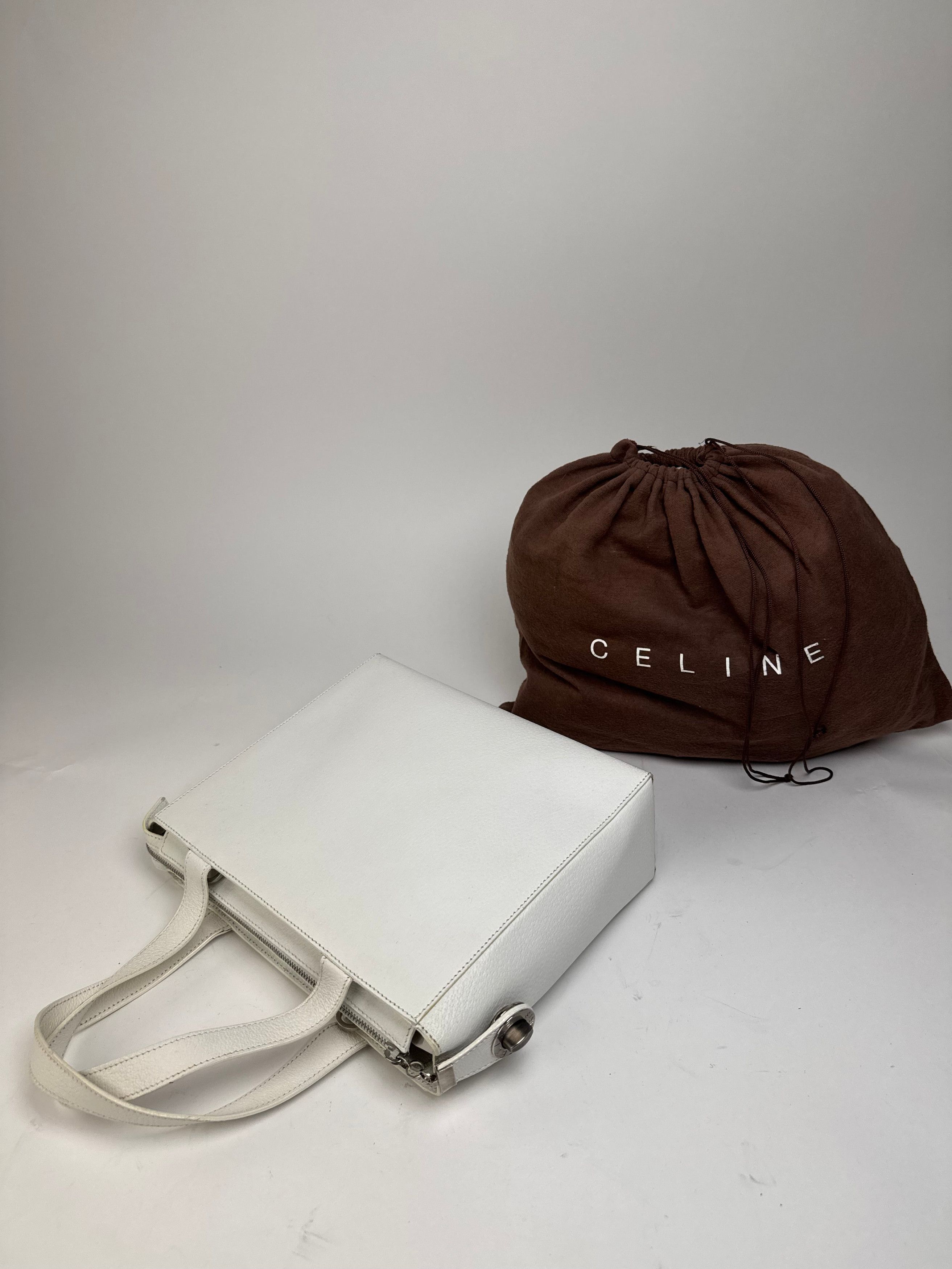 Celine Vintage Paris 2Way Leather Handbag White Size ONE SIZE - 7 Thumbnail