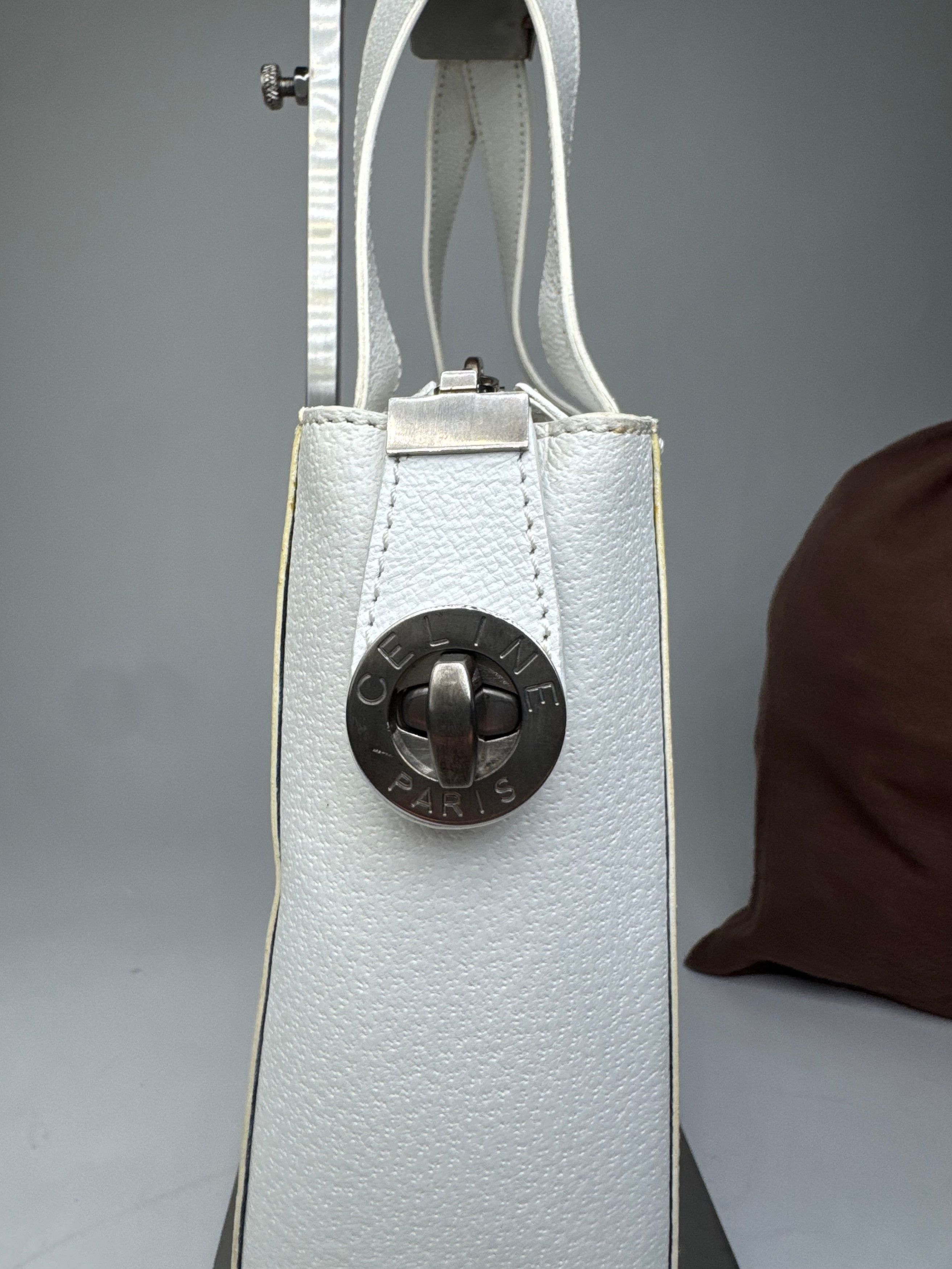 Celine Vintage Paris 2Way Leather Handbag White Size ONE SIZE - 3 Thumbnail