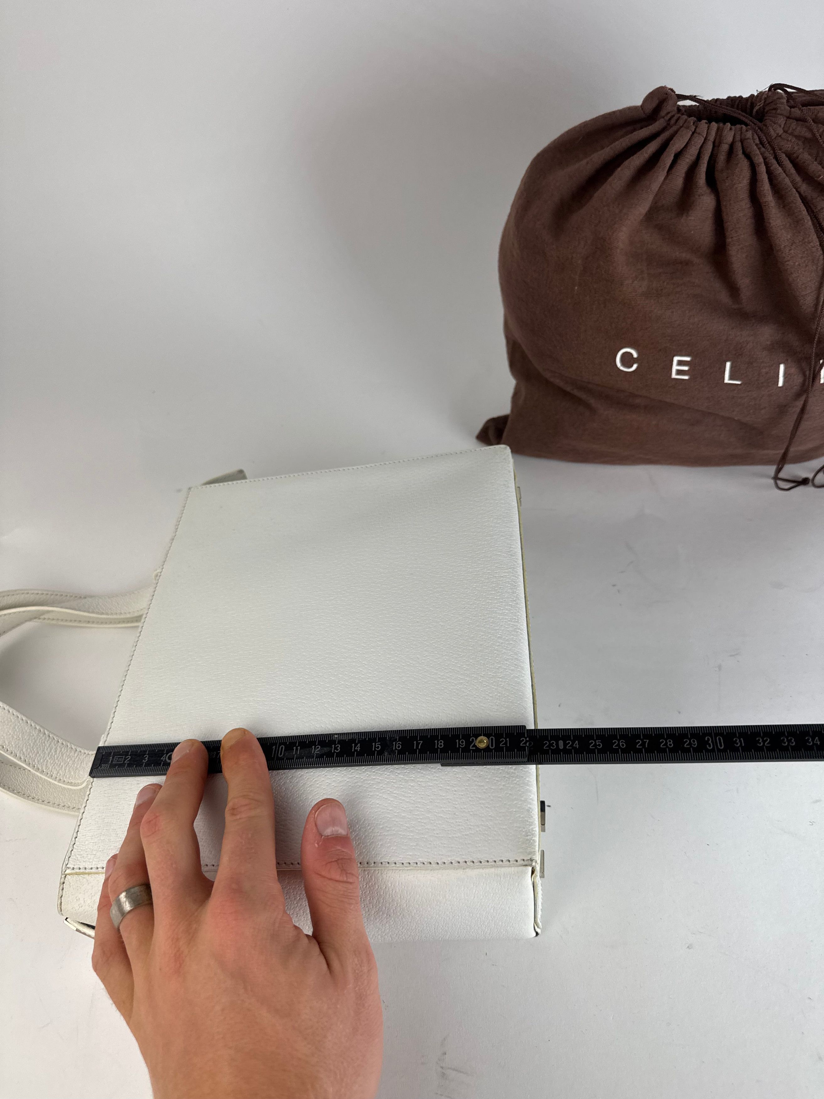Celine Vintage Paris 2Way Leather Handbag White Size ONE SIZE - 10 Thumbnail