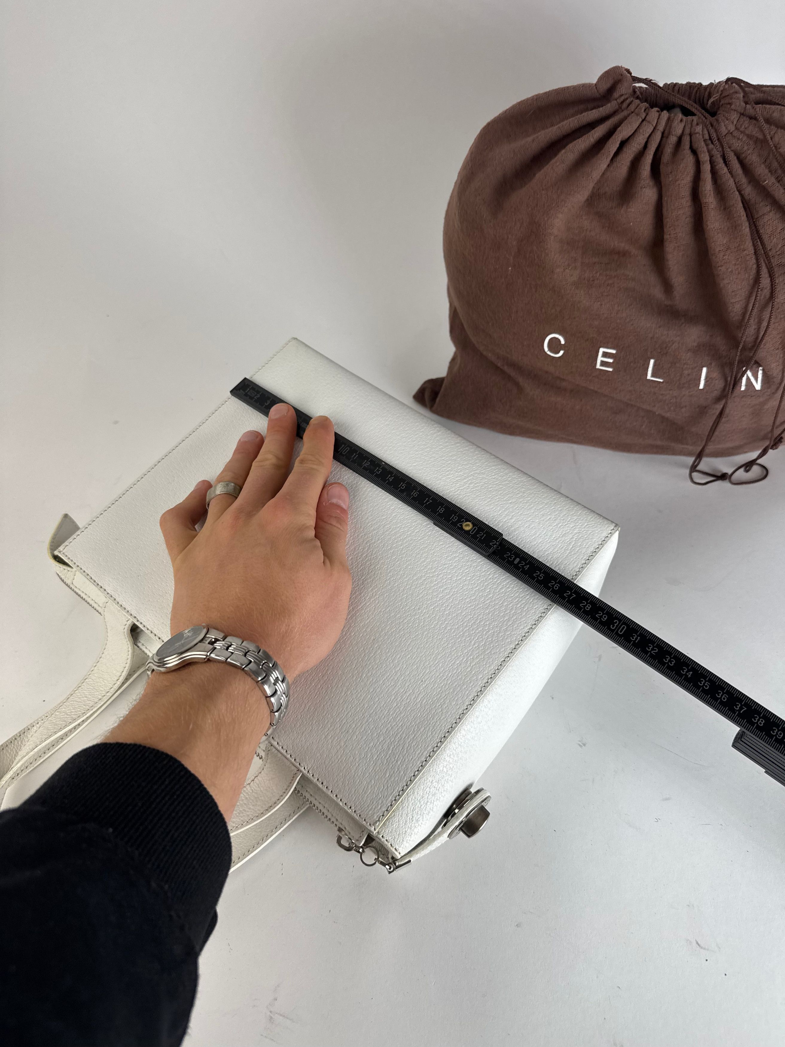 Celine Vintage Paris 2Way Leather Handbag White Size ONE SIZE - 9 Thumbnail