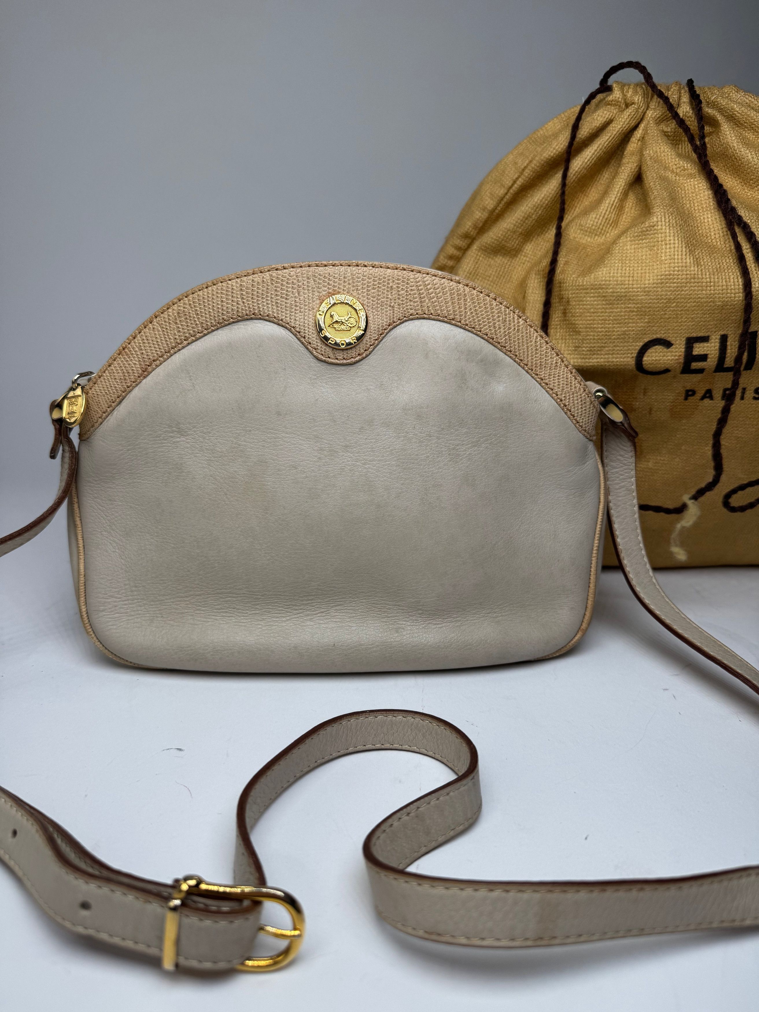 Celine Vintage Snake Emblossed Triomphe Leather Shoulder Bag White Size ONE SIZE - 8 Thumbnail