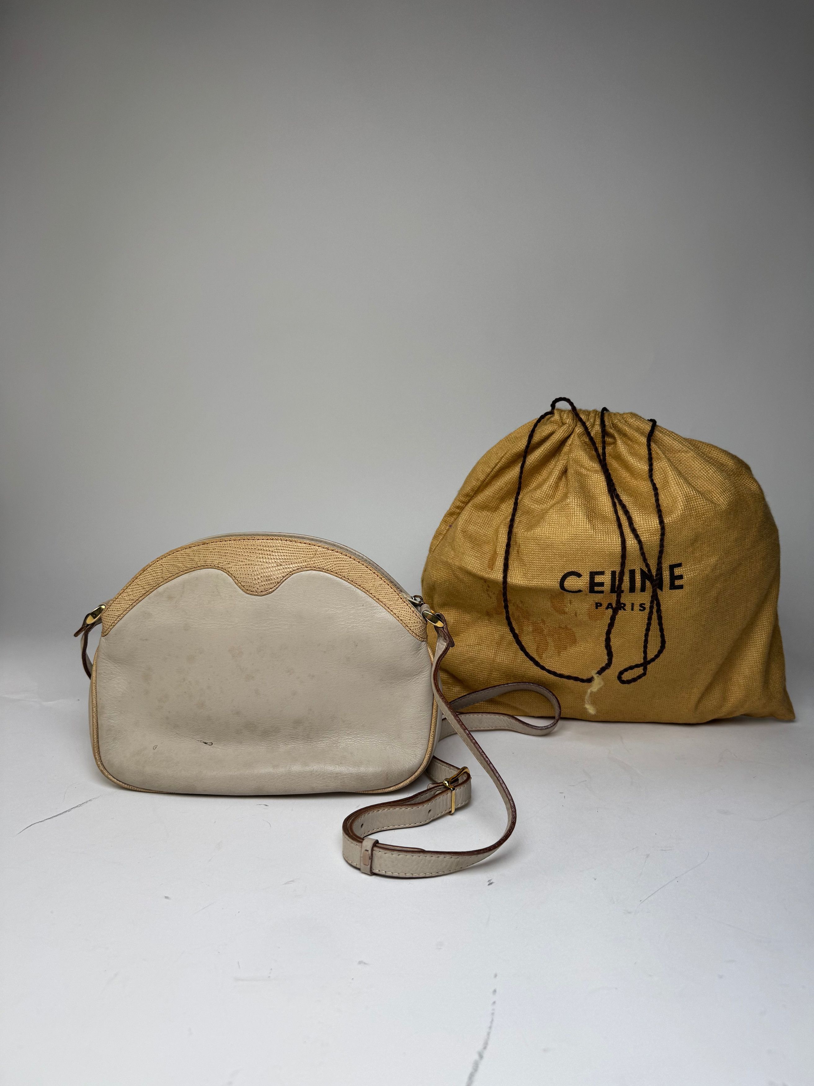 Celine Vintage Snake Emblossed Triomphe Leather Shoulder Bag White Size ONE SIZE - 2 Thumbnail