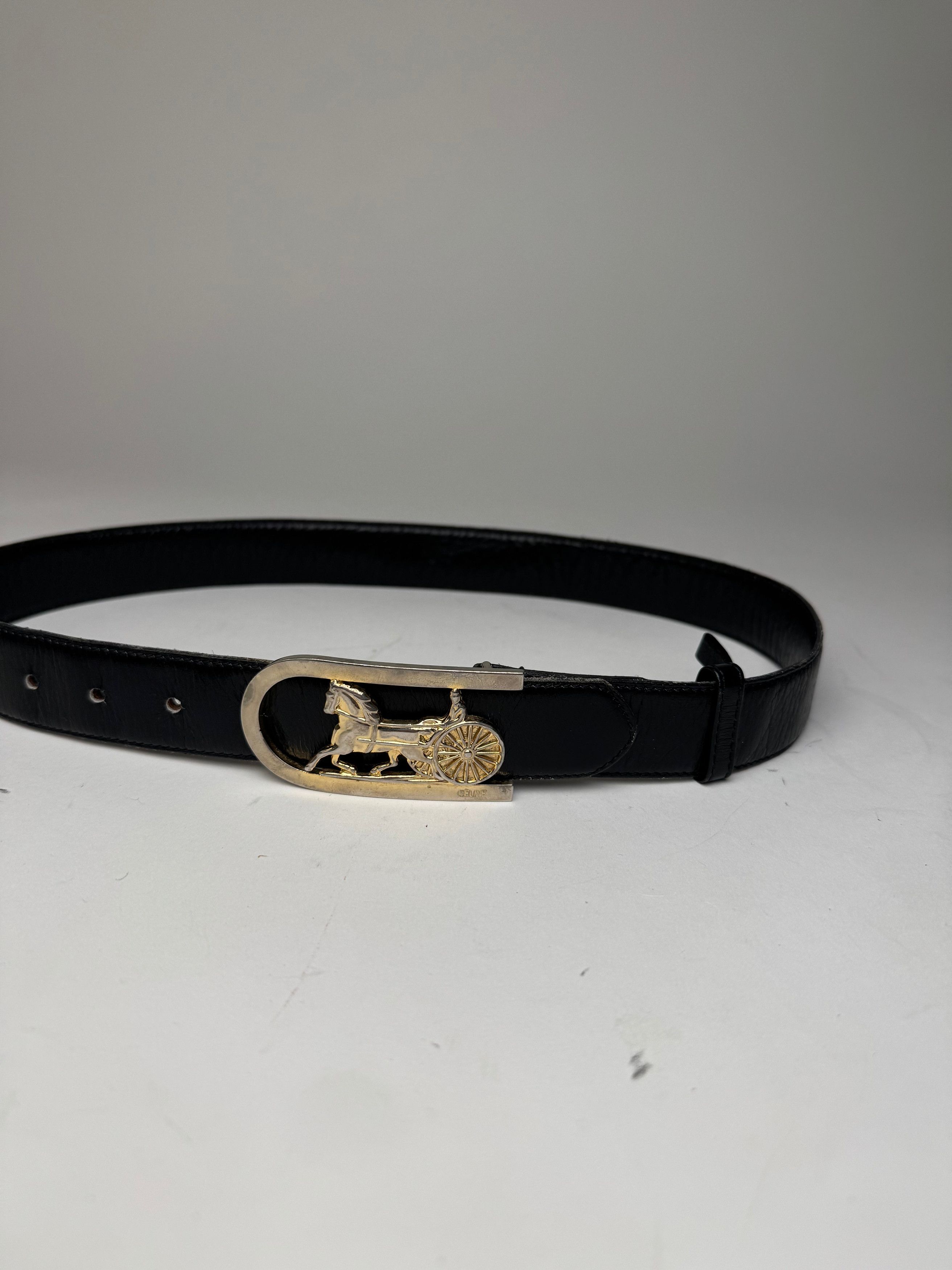 Celine Vintage Paris Carriage Logo Leather Belt Black Size ONE SIZE - 3 Thumbnail