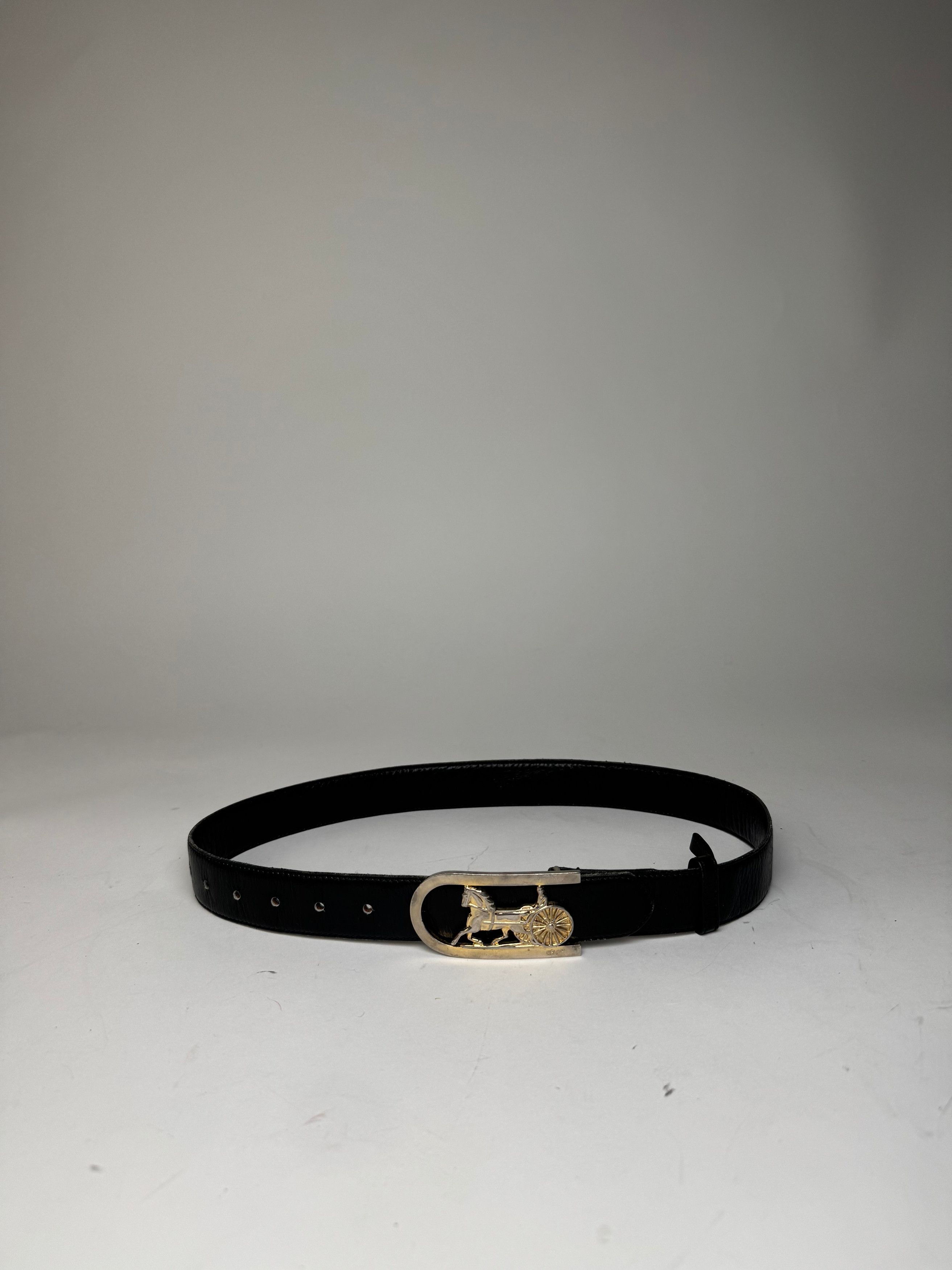 Celine Vintage Paris Carriage Logo Leather Belt Black Size ONE SIZE - 9 Thumbnail