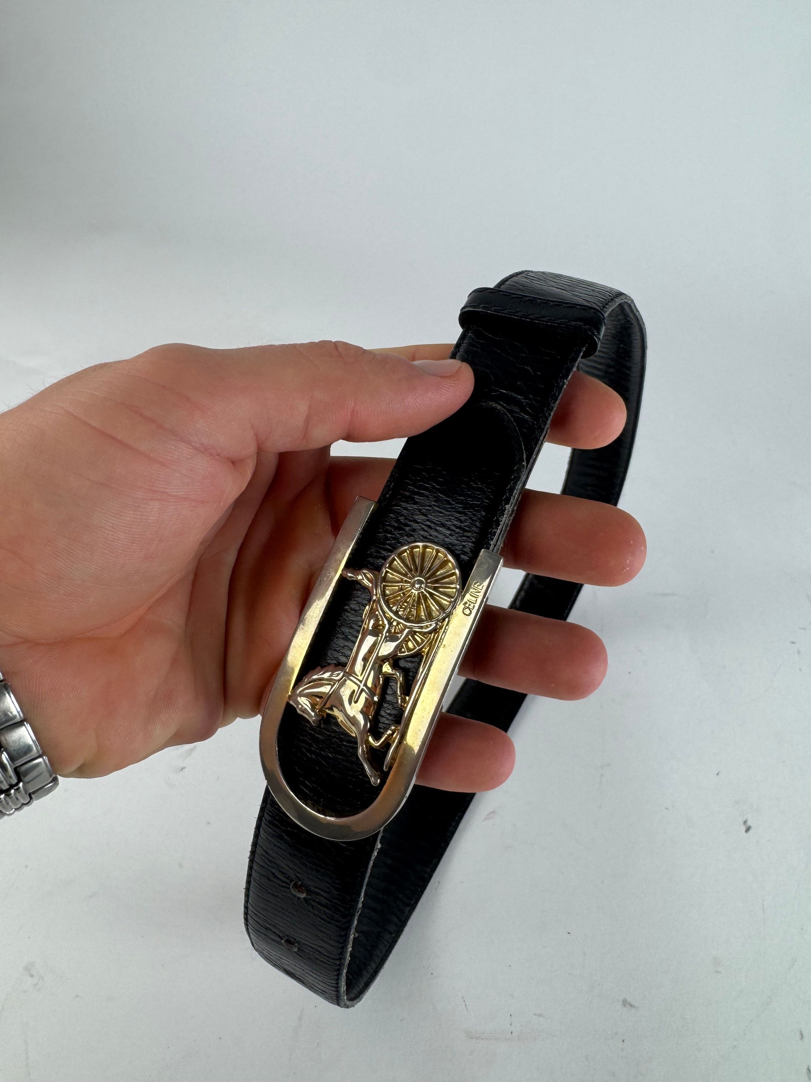 Celine Vintage Paris Carriage Logo Leather Belt Black Size ONE SIZE - 2 Thumbnail