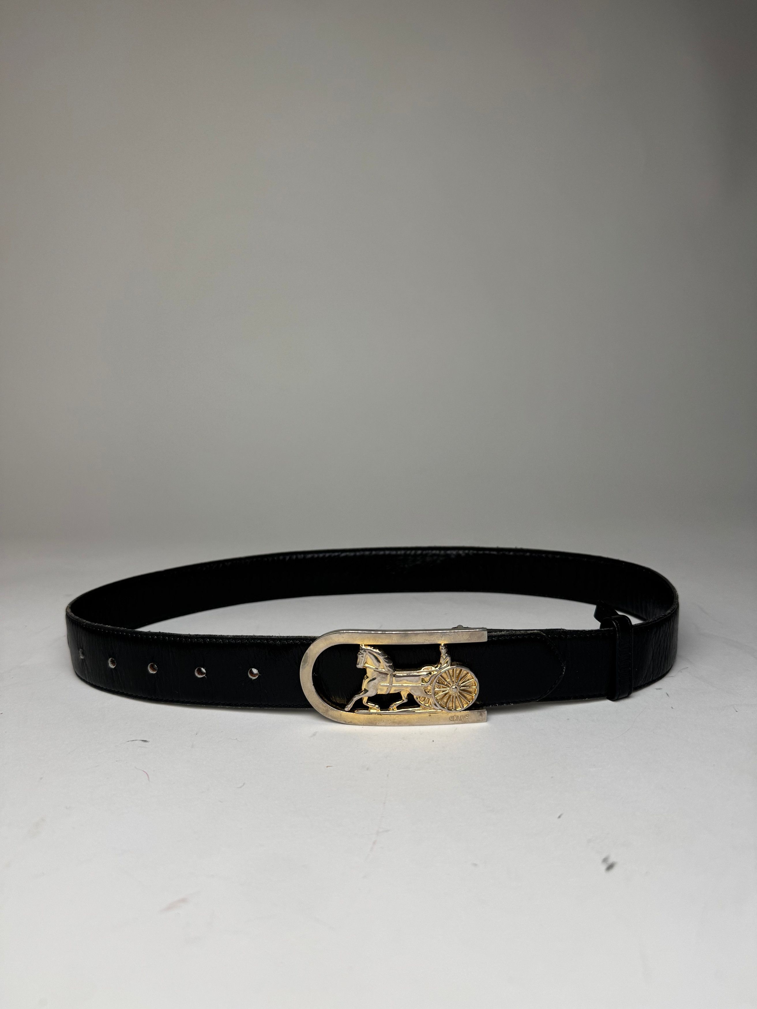 Celine Vintage Paris Carriage Logo Leather Belt Black Size ONE SIZE - 6 Thumbnail