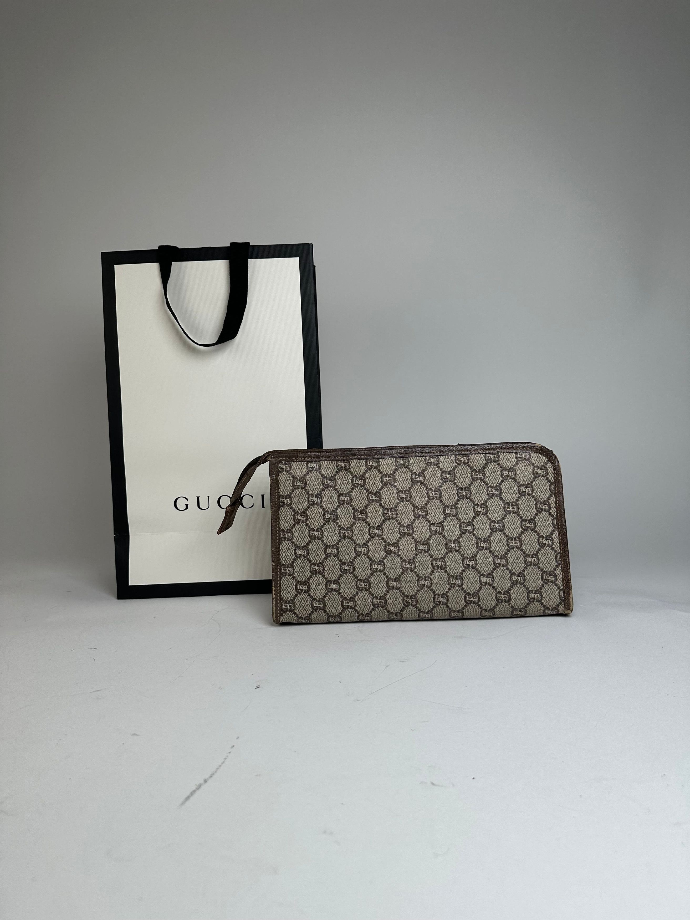 Gucci Vintage Leather Clutch Grey Brown Size ONE SIZE - 2 Thumbnail