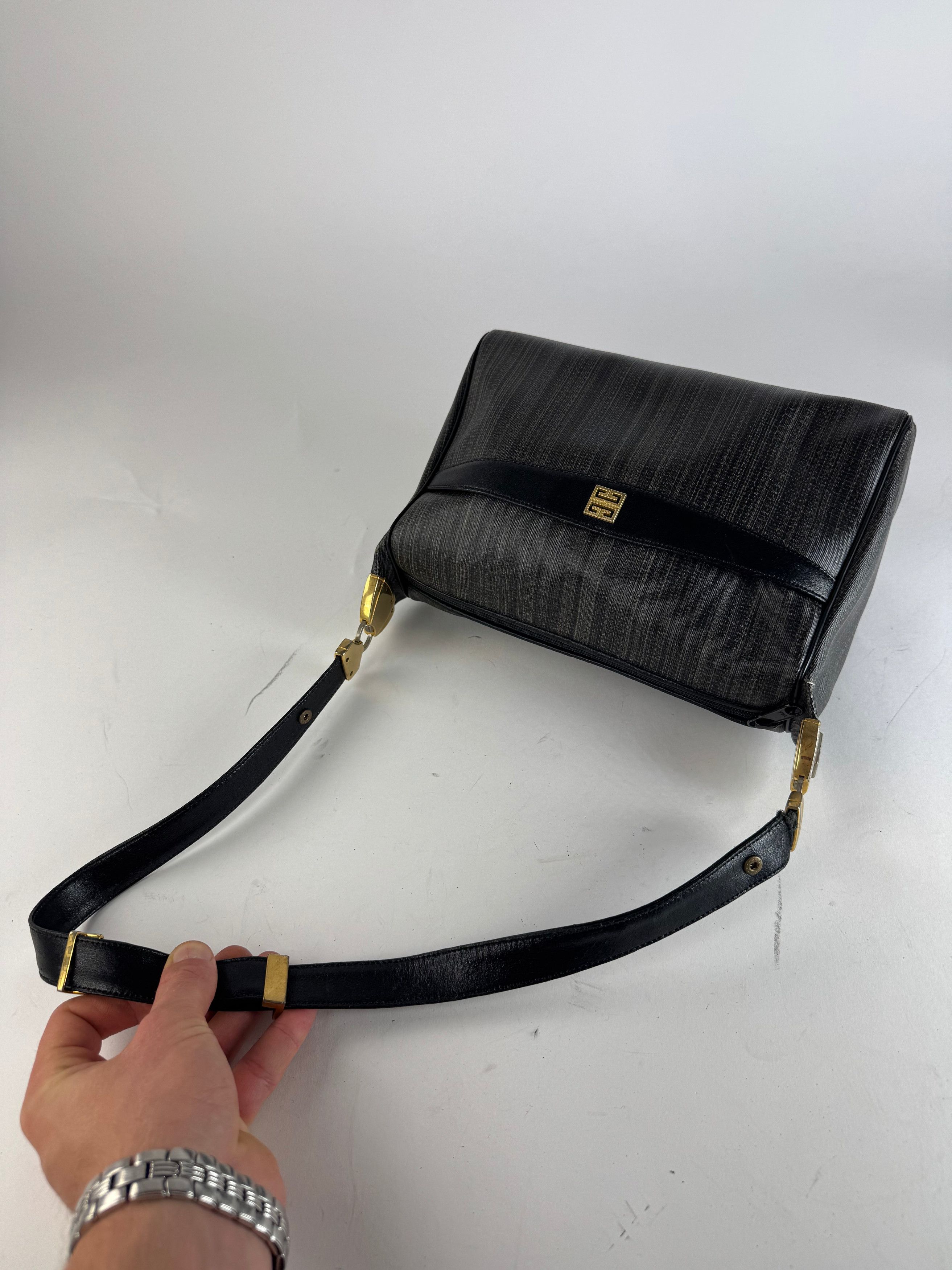 Givenchy Vintage 2Way Leather Handbag Black Grey Size ONE SIZE - 14 Thumbnail