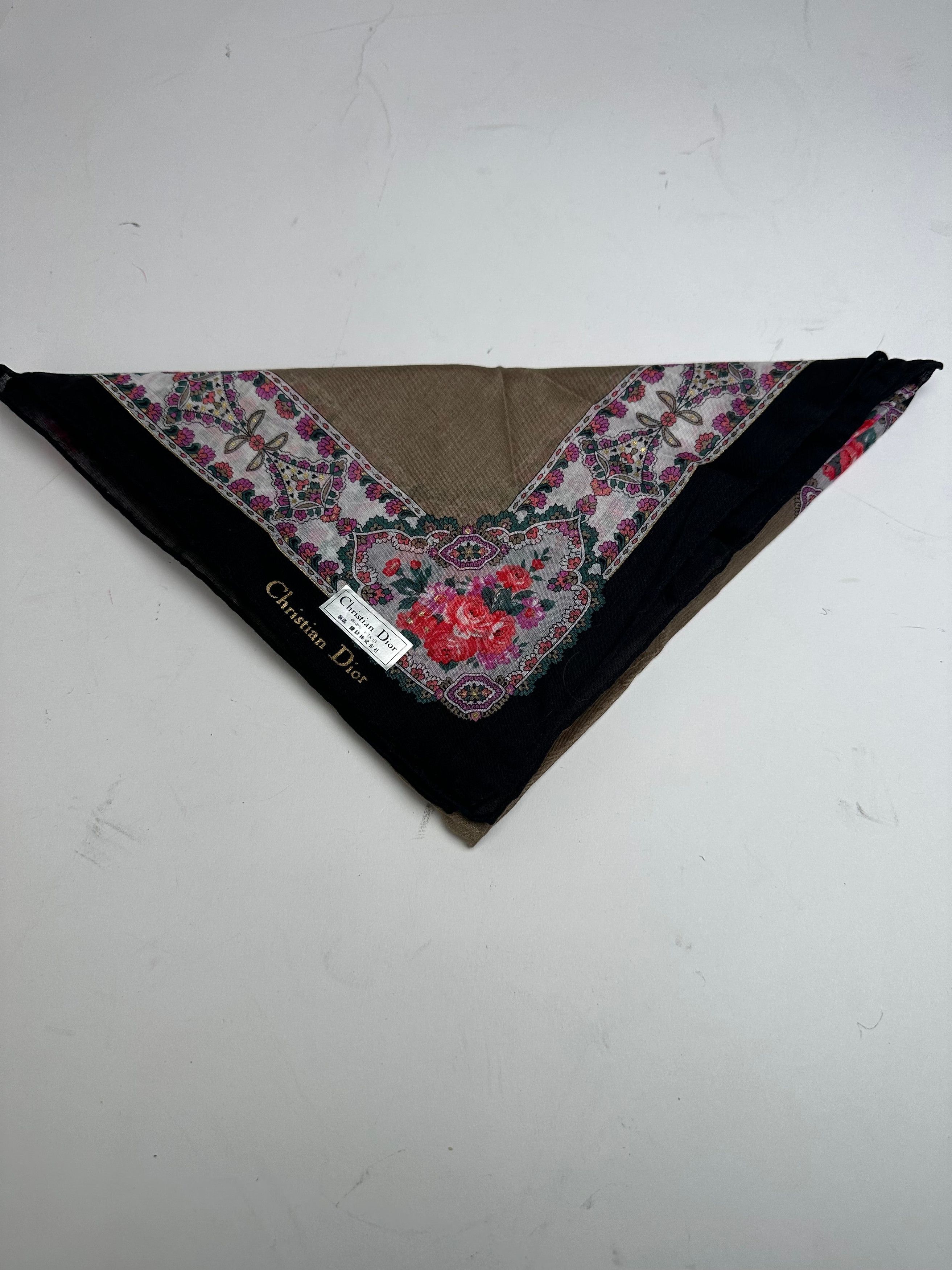 Dior Vintage Floral Scarf Brown Navy White Size ONE SIZE - 6 Thumbnail
