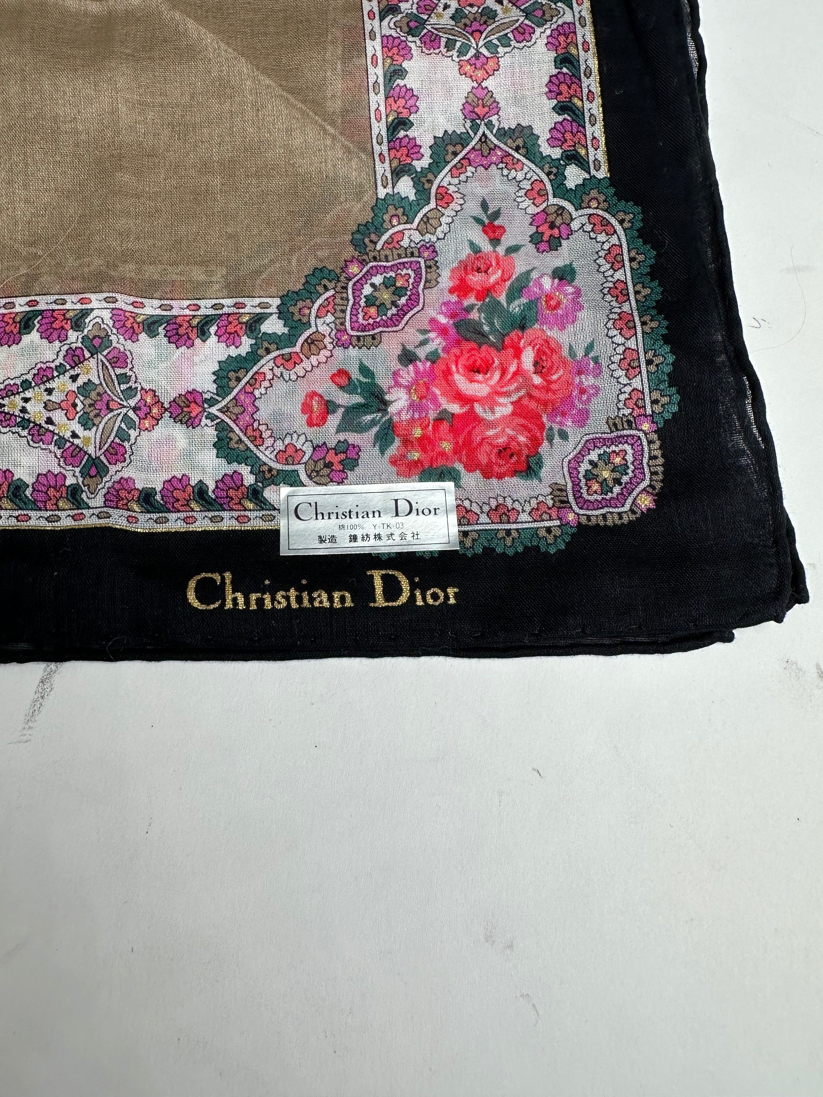 Dior Vintage Floral Scarf Brown Navy White Size ONE SIZE - 5 Thumbnail