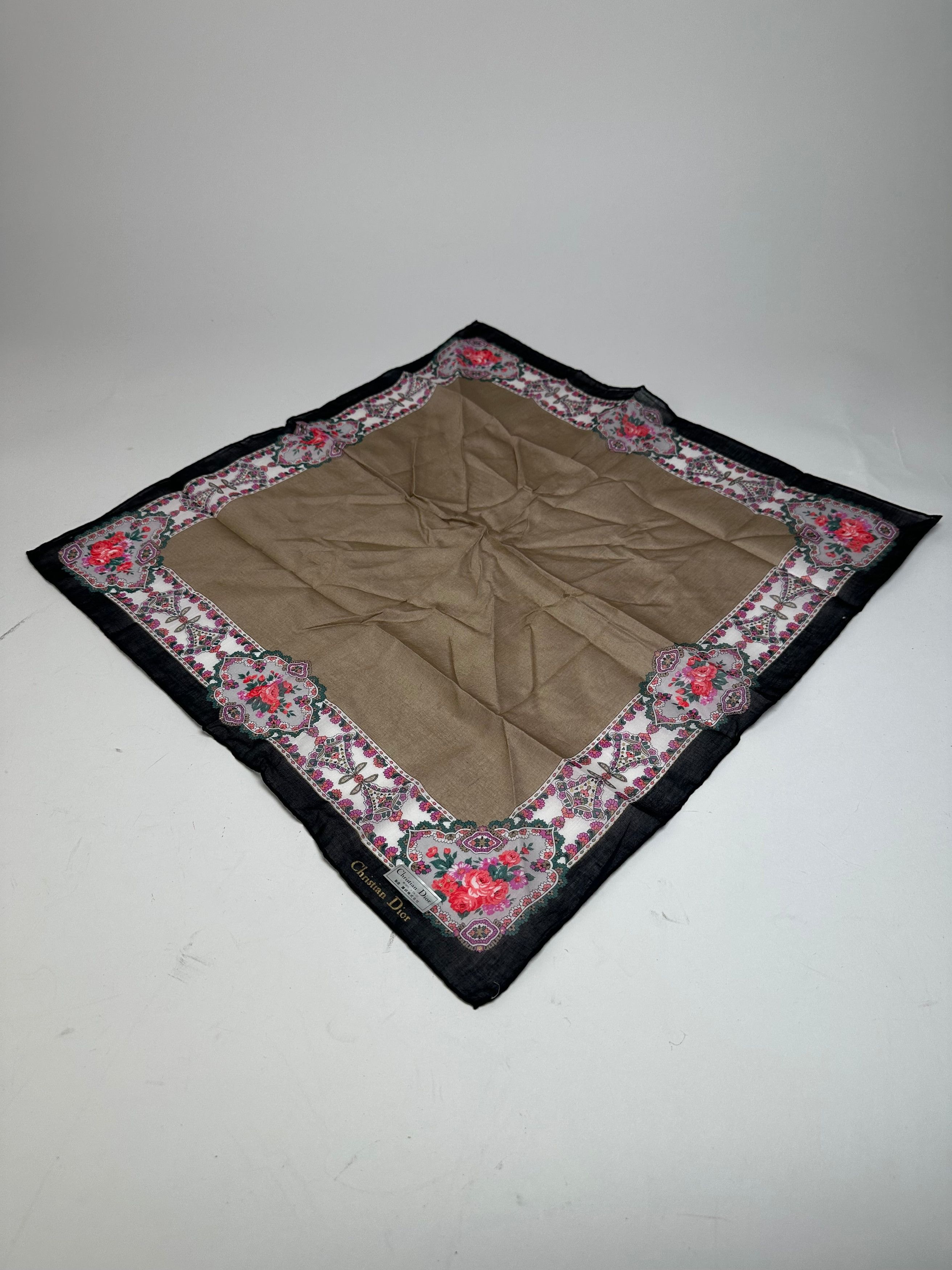 Dior Vintage Floral Scarf Brown Navy White Size ONE SIZE - 2 Thumbnail
