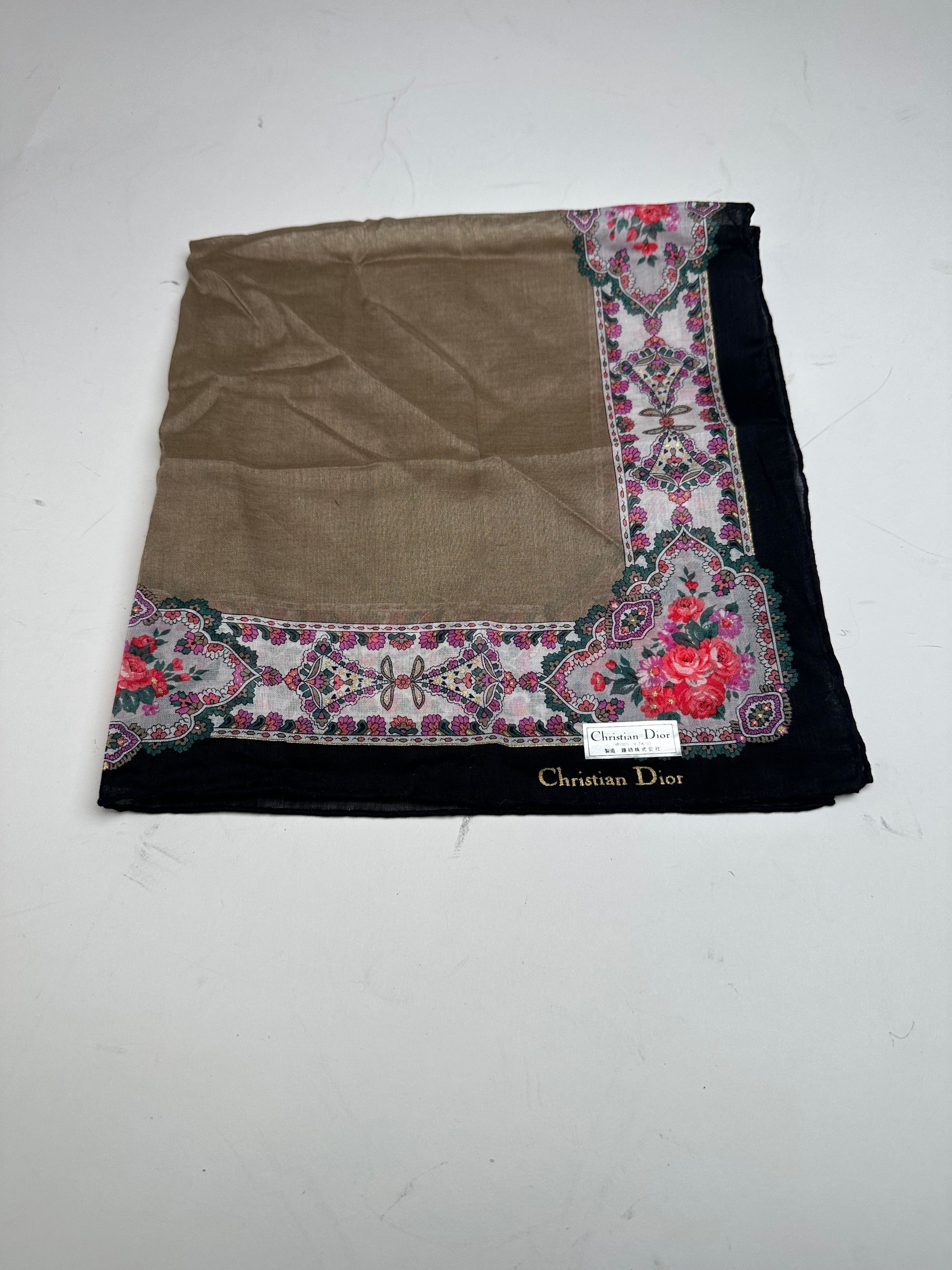 Dior Vintage Floral Scarf Brown Navy White Size ONE SIZE - 4 Thumbnail