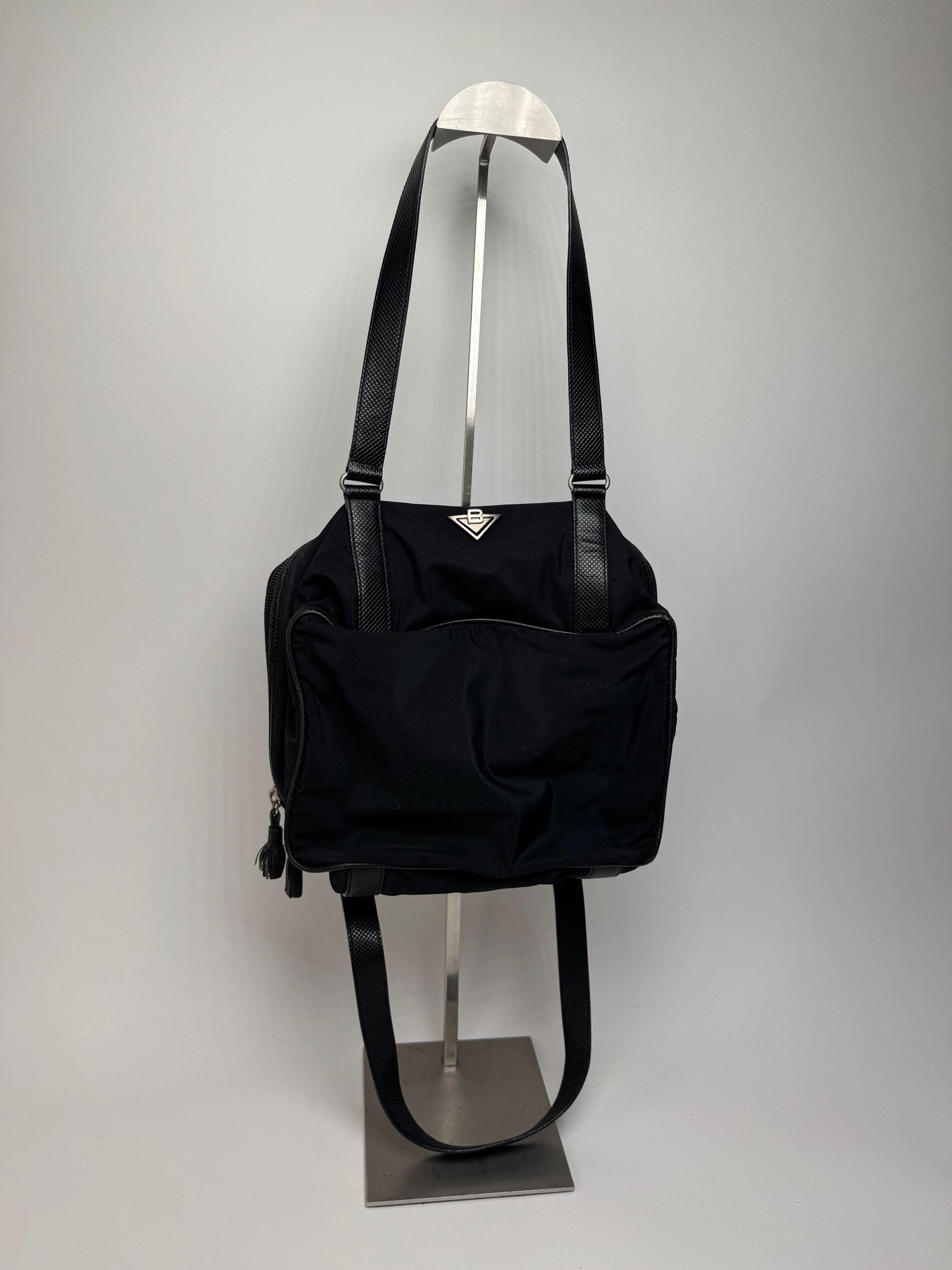Bottega Veneta Vintage Leather Canvas Handbag Black Size ONE SIZE - 14 Thumbnail