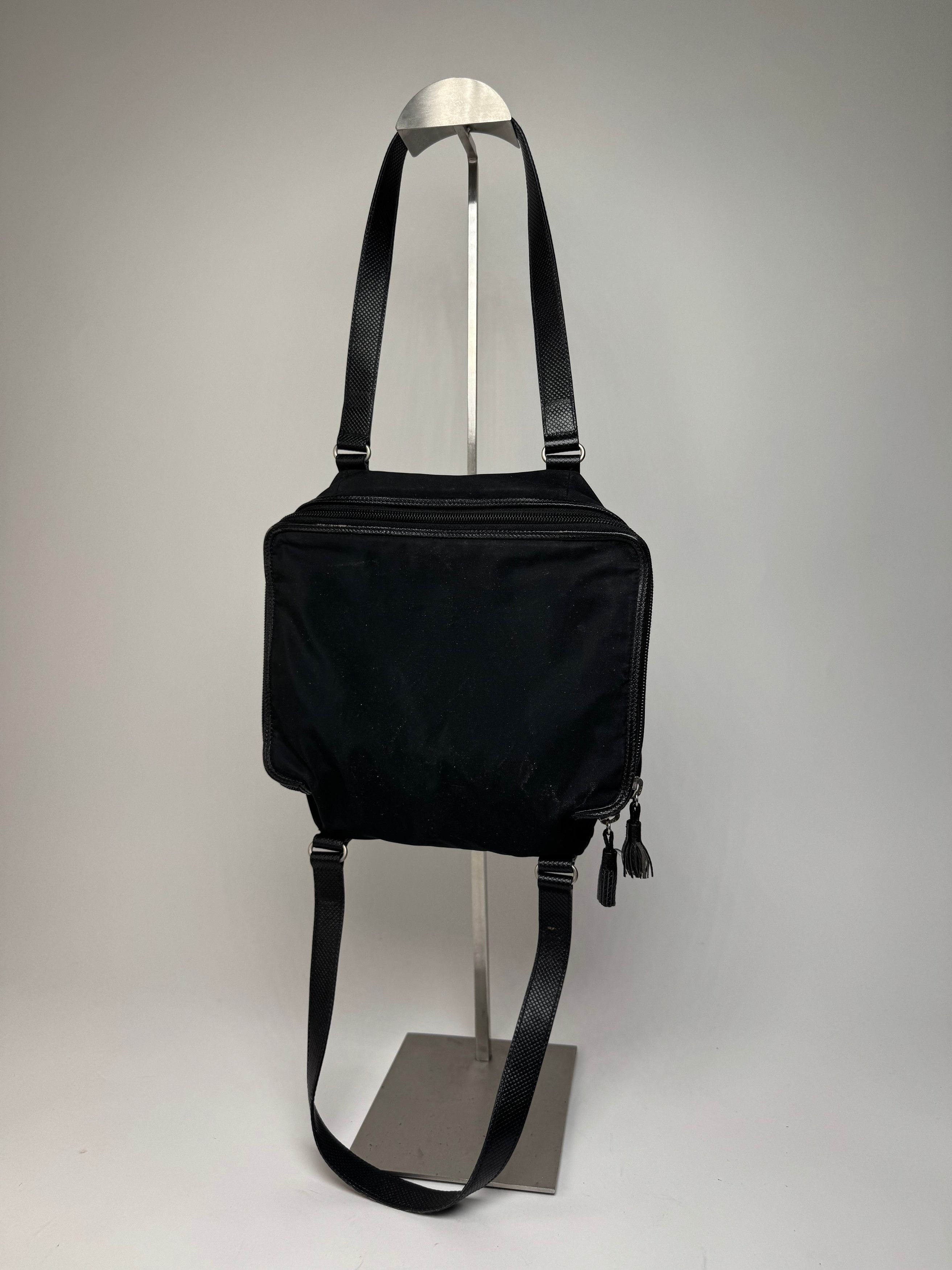 Bottega Veneta Vintage Leather Canvas Handbag Black Size ONE SIZE - 15 Thumbnail
