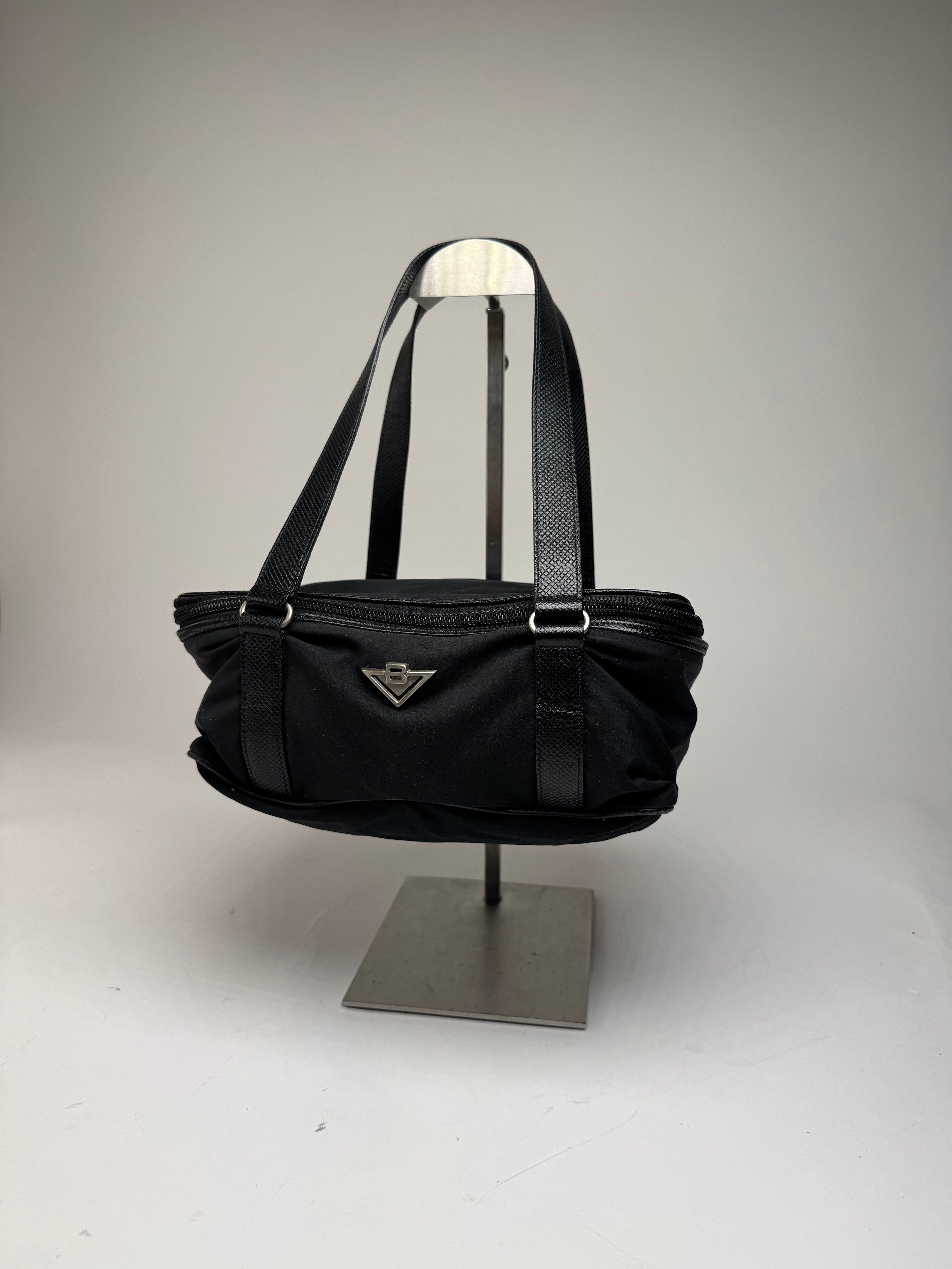 Bottega Veneta Vintage Leather Canvas Handbag Black Size ONE SIZE - 3 Thumbnail