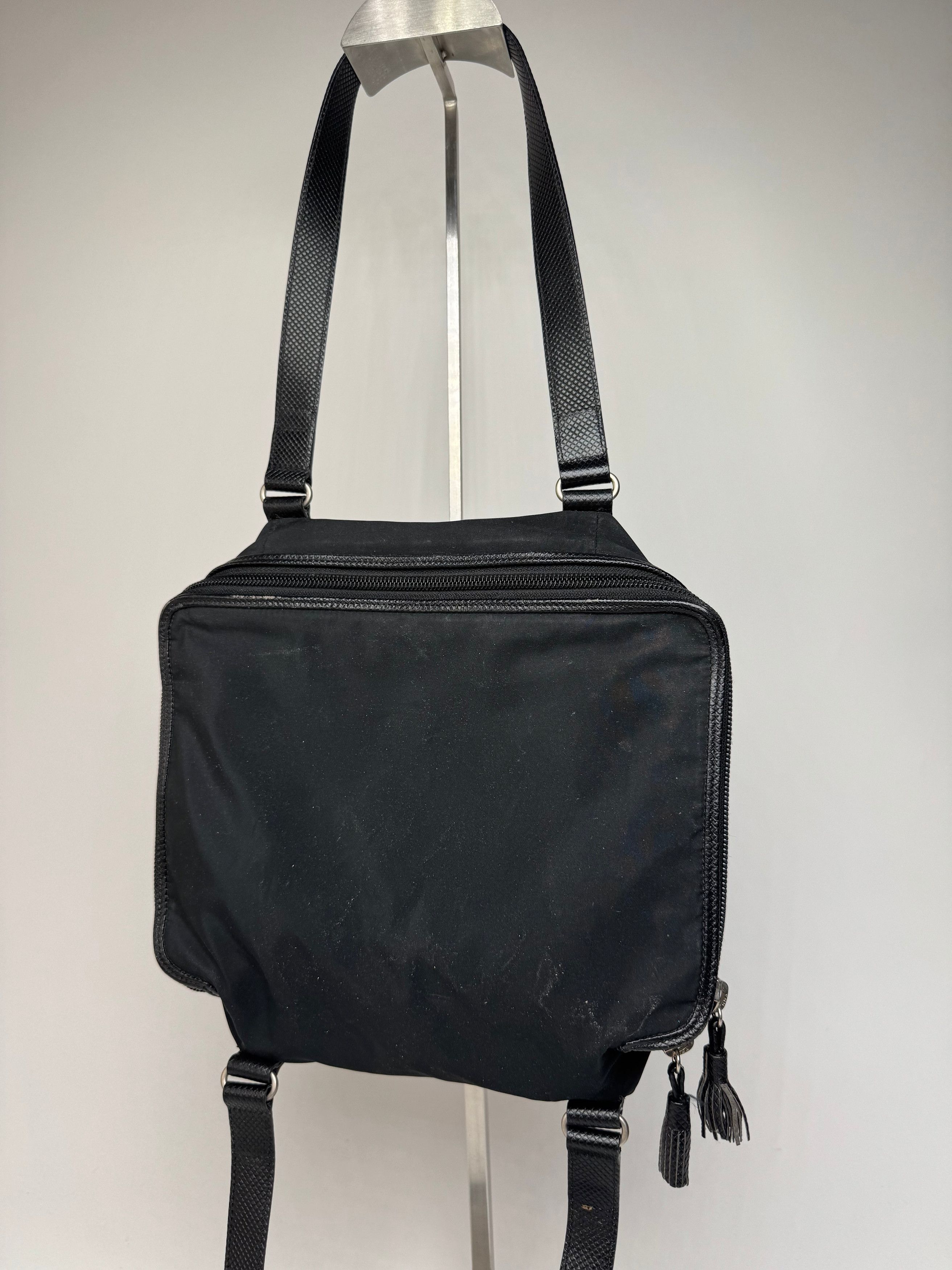 Bottega Veneta Vintage Leather Canvas Handbag Black Size ONE SIZE - 9 Thumbnail