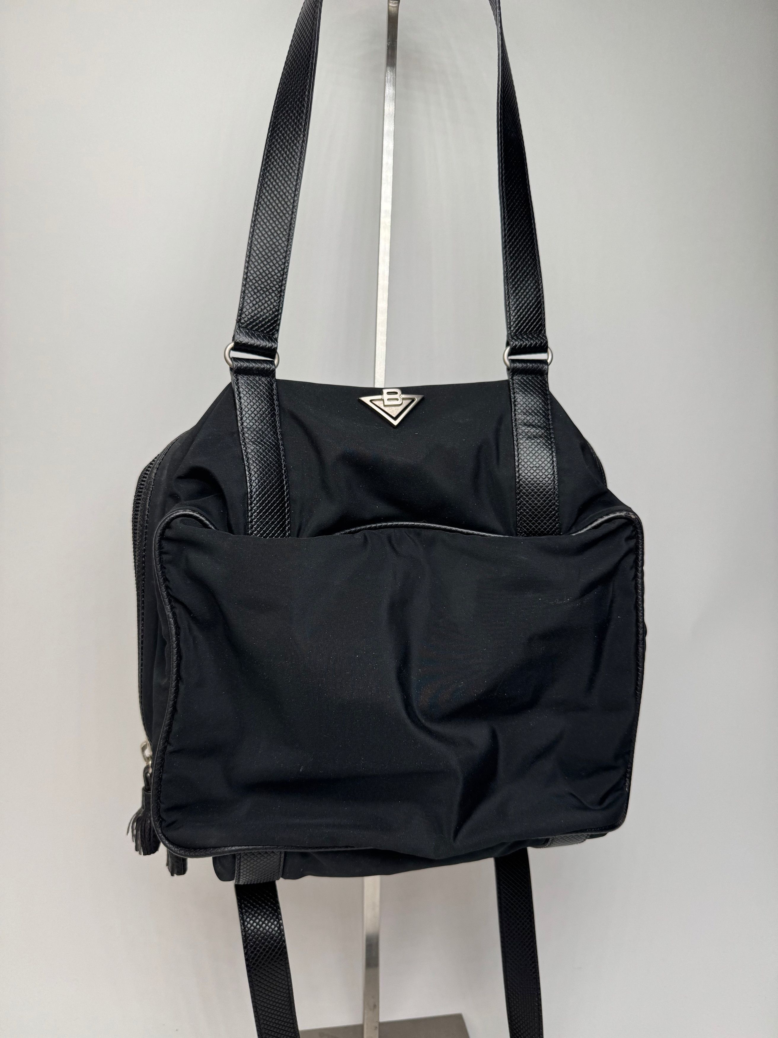 Bottega Veneta Vintage Leather Canvas Handbag Black Size ONE SIZE - 2 Thumbnail