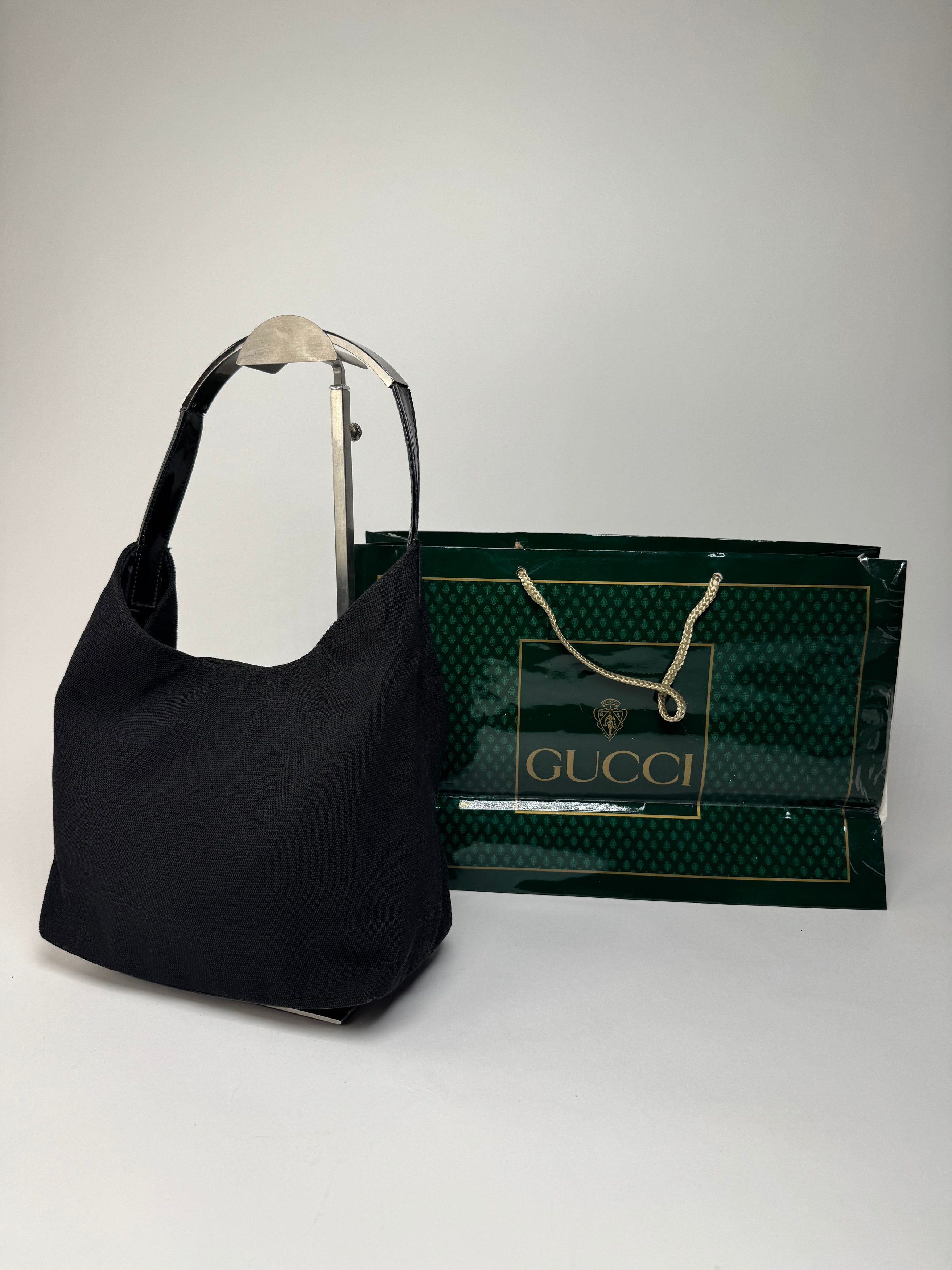 Gucci Vintage Canvas Patent Leather Handbag Black Size ONE SIZE - 6 Thumbnail